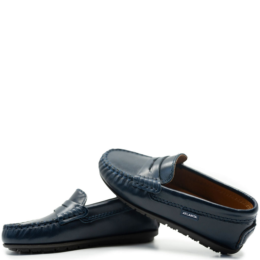 Atlanta Moccasin Navy Florentine Penny Loafers for Men - Classic Slip-On Dress Shoes for Business, Office & Formal Occasions
