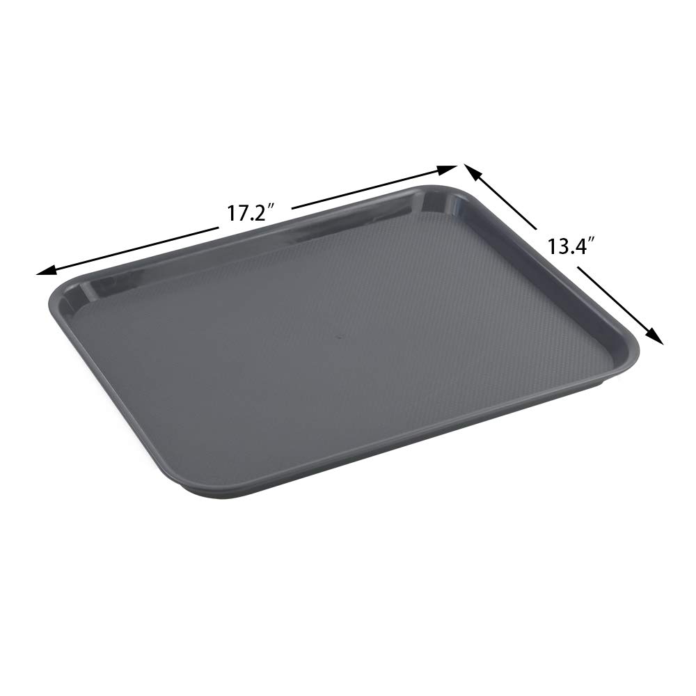 6-Pack Large Plastic Fast Food Serving Trays - Deep Grey | Durable Restaurant Dinnerware for Cafes, Catering & Home Use