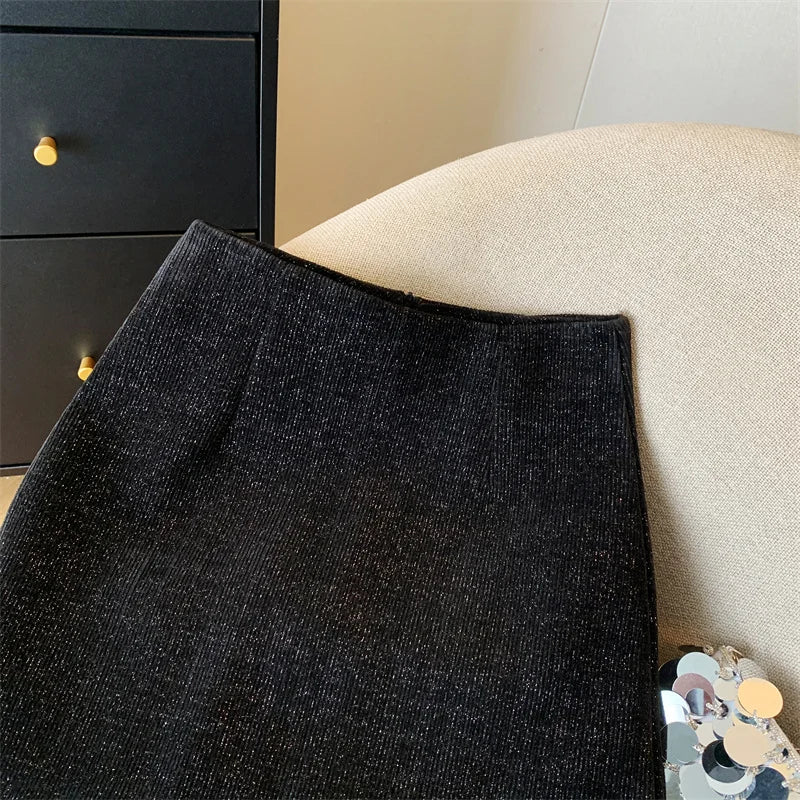 Black High Waist Wool Mini Skirt for Women - Winter A-Line Wrap Slim Fit Short Skirt with Zipper | Korean Fashion | Holiday Party, Office Wear, Casual Outfits