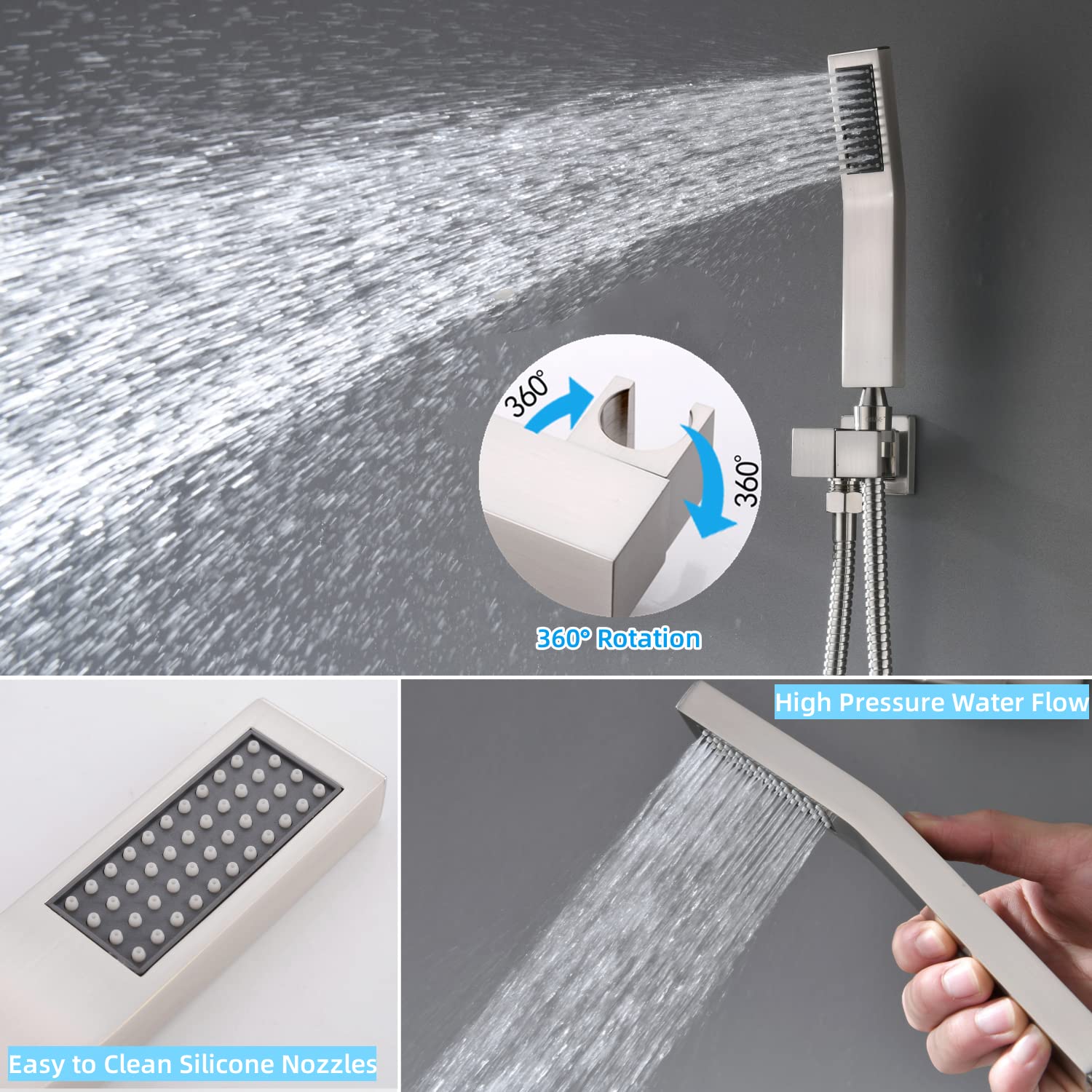 Premium 12 Inch Brushed Nickel Rain Shower System with Handheld Showerhead - Ceiling Mounted Mixer Shower Set with Valve and Trim Kit for Luxurious Bathroom Upgrade | Perfect for Master Bath, Spa-Like Experience & Modern Home Renovation