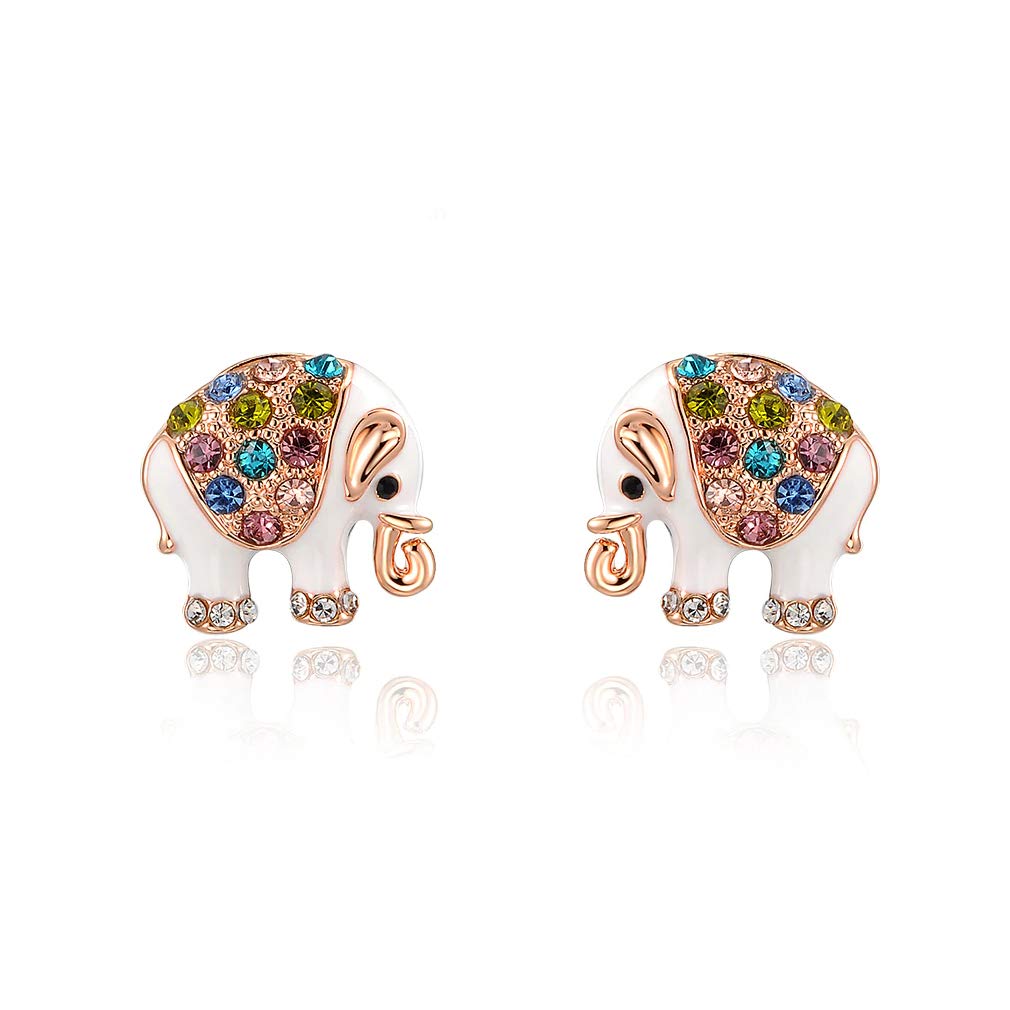 Rose Gold Elephant Stud Earrings for Women & Girls - Stylish Elephant Jewelry Gift for Her - Perfect for Parties, Weddings & Everyday Wear