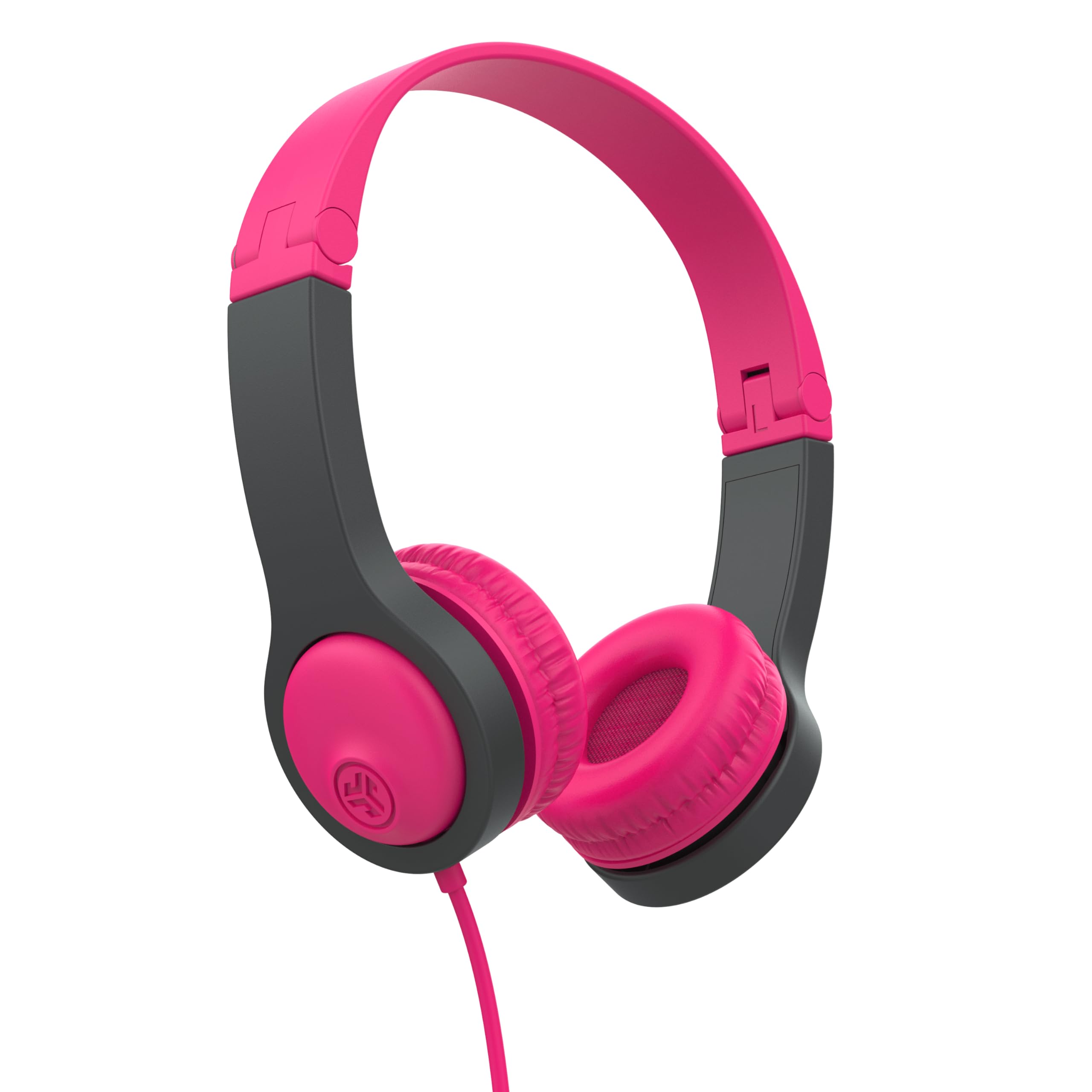 JLab JBuddies Gen 2 Folding Kids Headphones - Volume Limited Safe Headphones for Toddlers Ages 2+ with Noise Isolation | Pink & Grey | Perfect for Airplane Travel, Online Learning & Home Entertainment