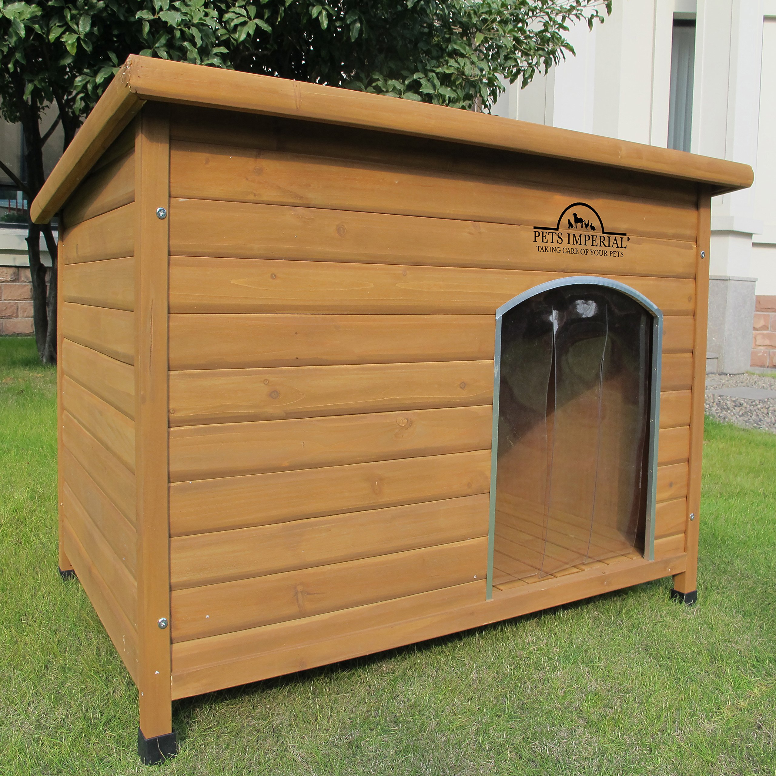 Pets Imperial® Norfolk XL Insulated Wooden Dog House - Cedar Color with Support Rails & Removable Floor for Easy Cleaning | Weatherproof Outdoor Shelter for Large Dogs | Perfect for Backyard, Patio & Kennel Use