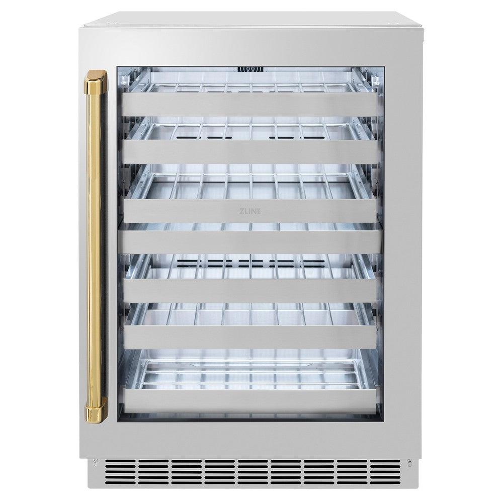 ZLINE Autograph Edition 24 Inch Dual Zone 44 Bottle Wine Cooler with Stainless Steel Glass Door & Polished Gold Handle - Perfect for Home Bars, Restaurants, and Wine Cellars (RWDOZ GS 24 G)