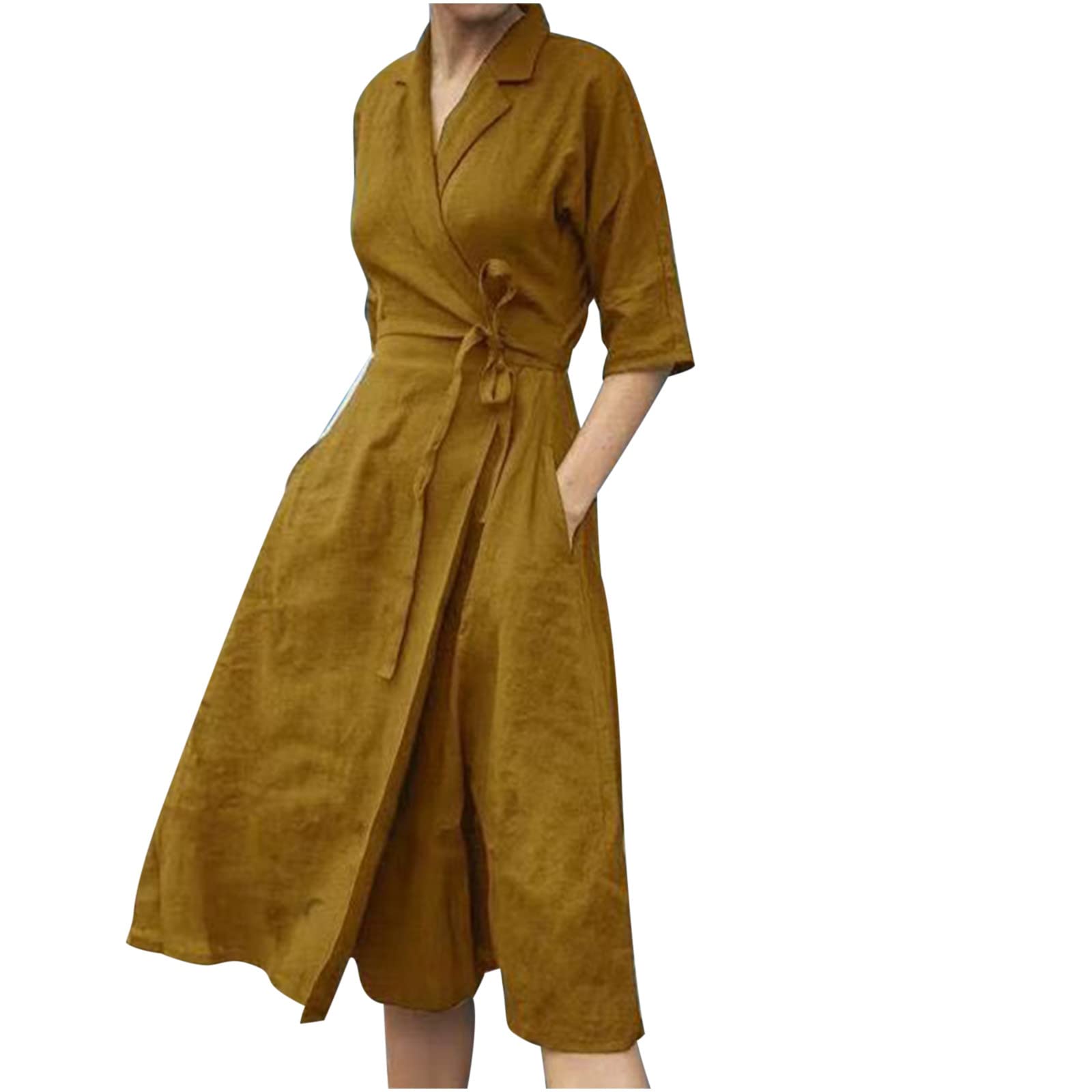 Vintage Leaf Print Women's Button Dress - Long Sleeve Summer Cotton Linen Loose Shirt, Plus Size Beach Tunic Dress for Casual Outings, Vacations & Boho Style