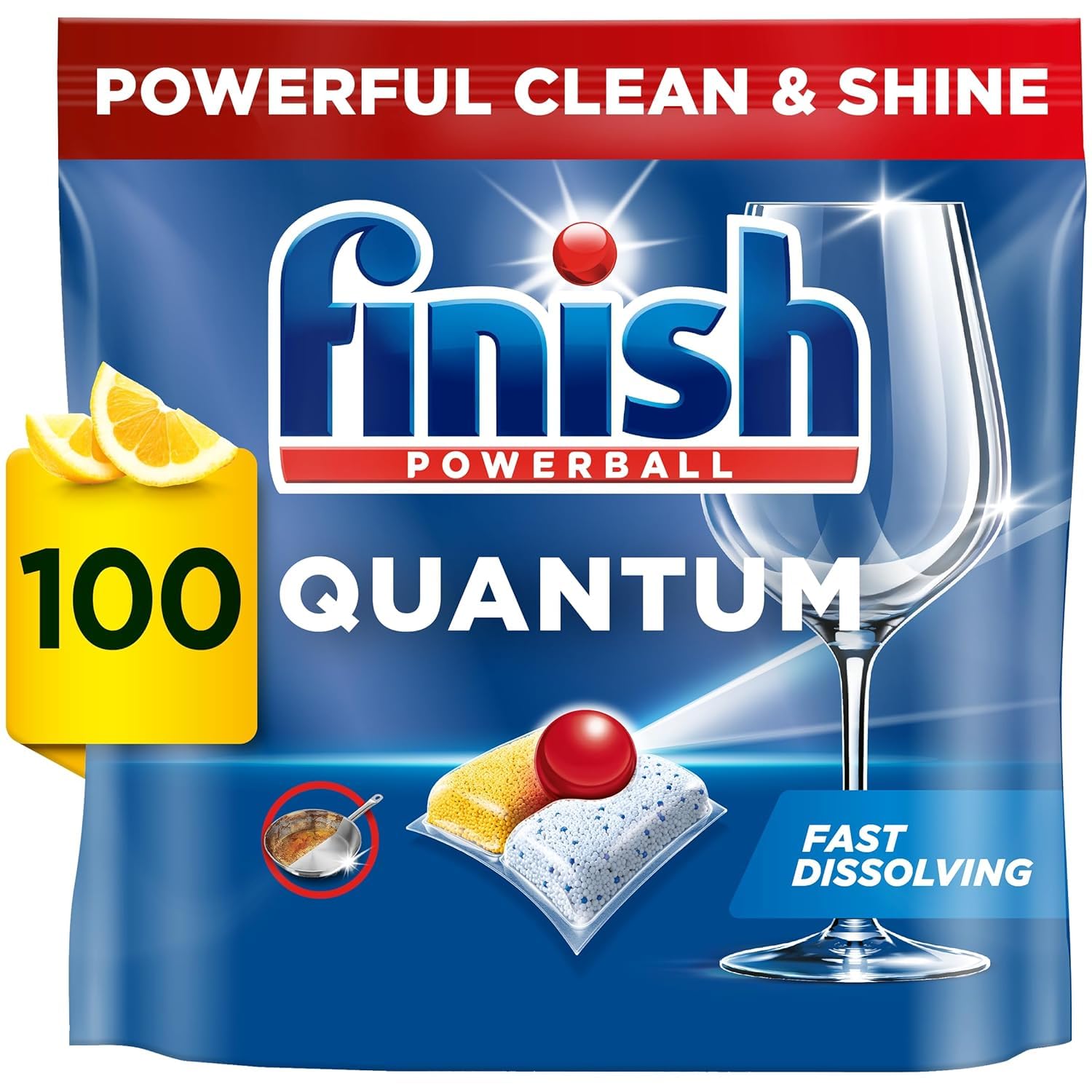 Finish Quantum Dishwasher Tablets 100 Count - Lemon Scent - Powerful Cleaning for Tough Stains - Perfect for Hard Water Areas - Use for Daily Dishwashing in Homes & Restaurants