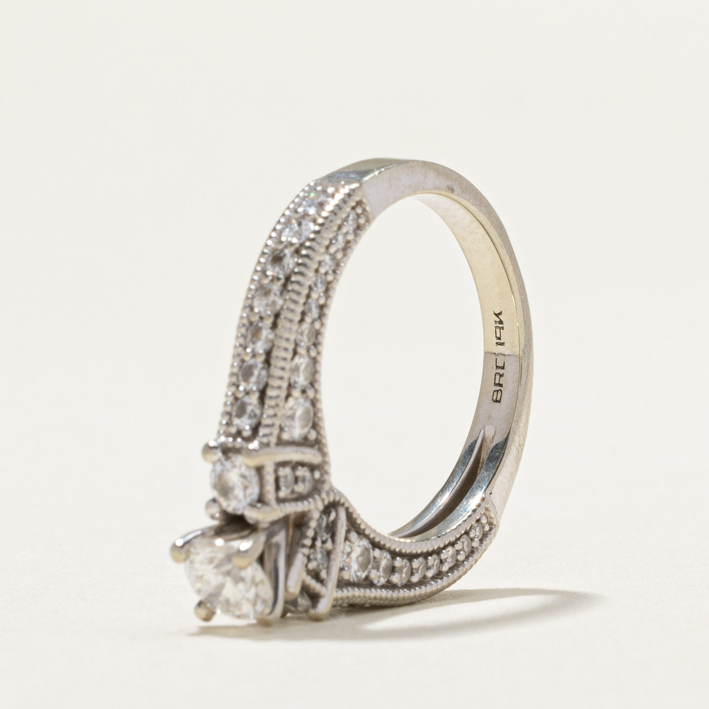 19K White Gold Diamond Milgrain Engagement Ring | 0.40ct Center Stone & 0.71ctw Total | Size 5.75 | Perfect for Wedding, Proposal & Anniversary Gifts