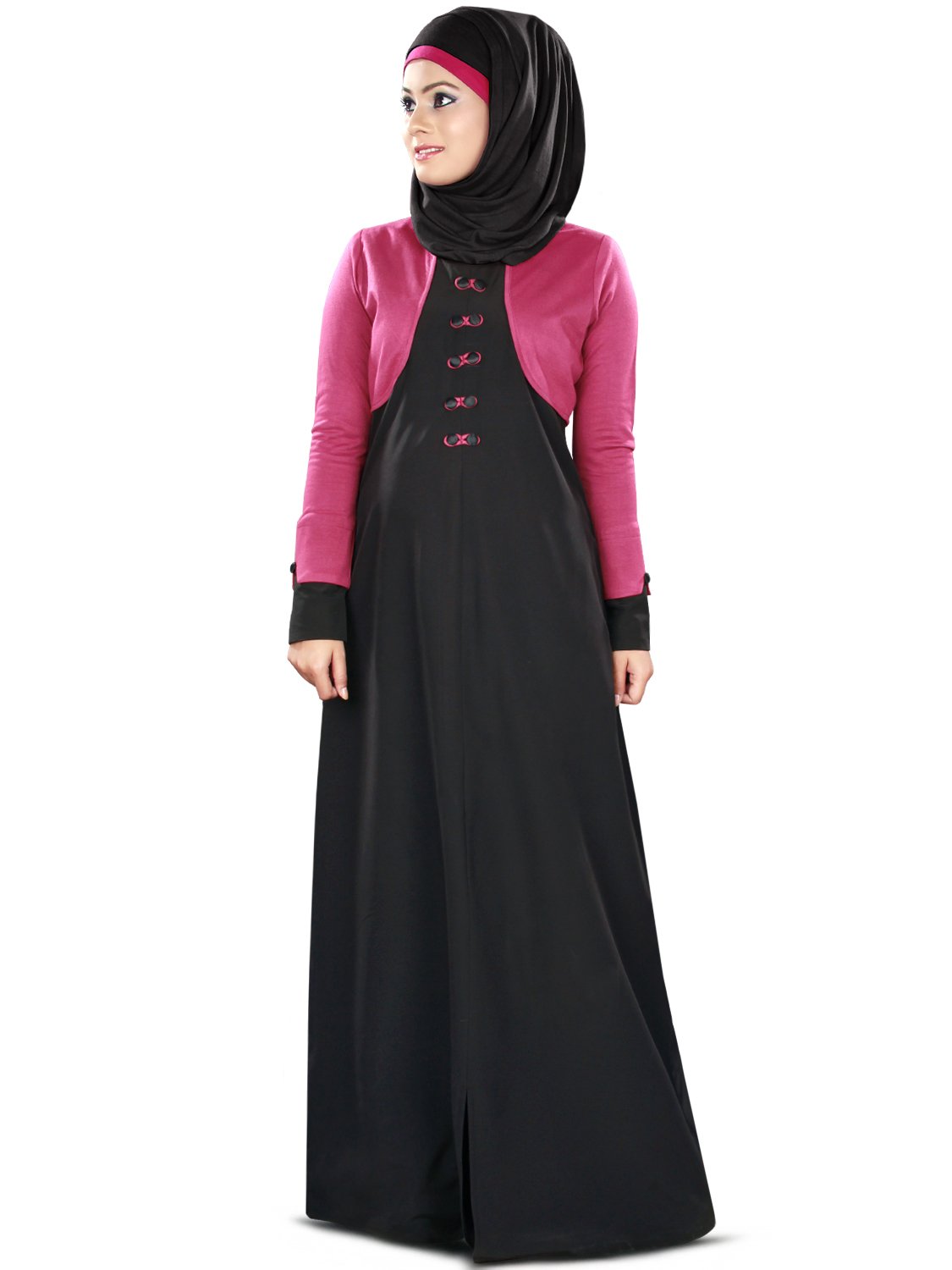 Stylish Black & Magenta Women's Muslim Abaya Dress - Perfect for Prayer, Mosque & Special Occasions