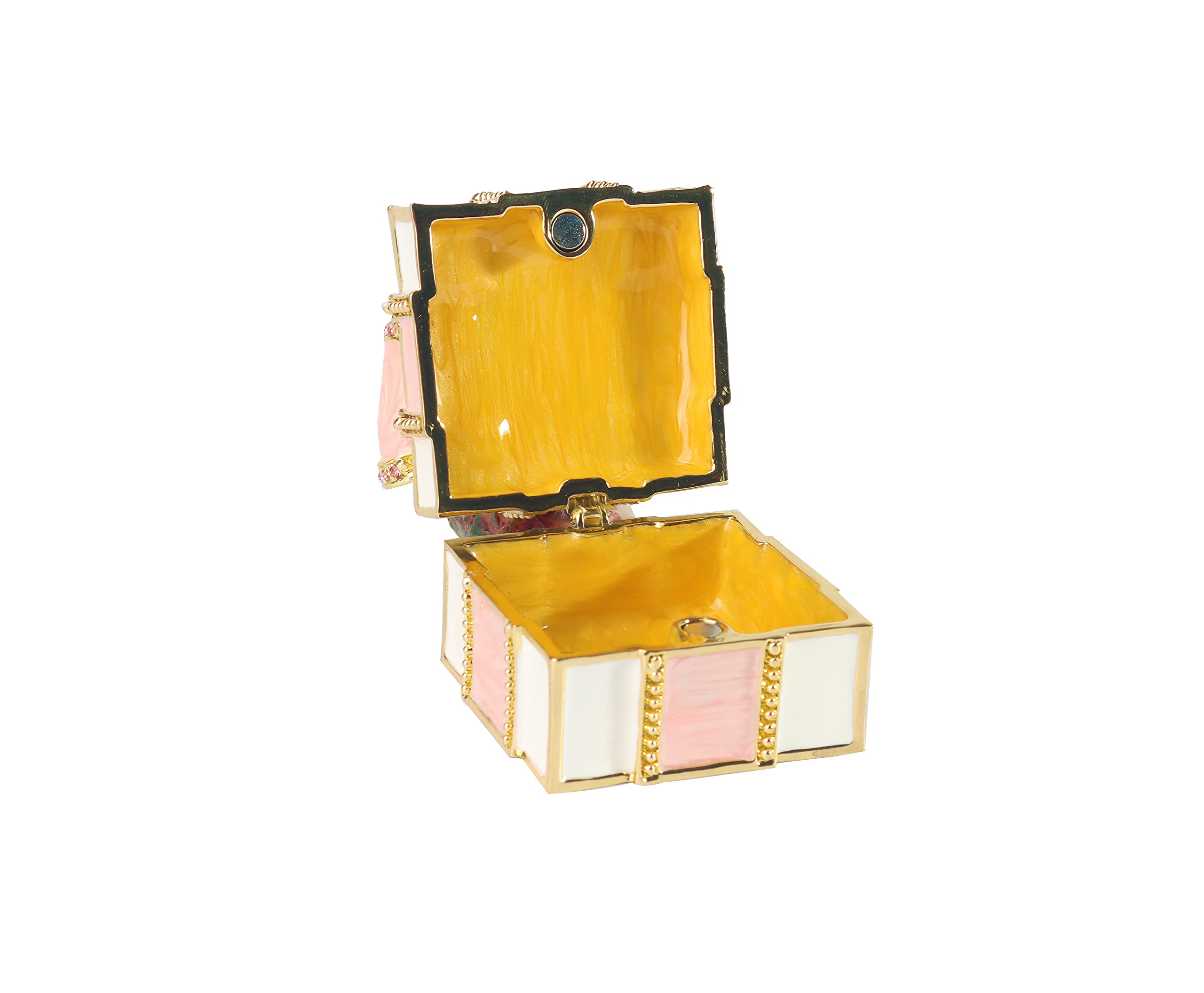 Mini Enamel Rhinestone Bow Jewelry Box - Hinged Trinket Storage Case for Rings, Necklaces & Earrings | Elegant Pink Gift for Women & Girls | Perfect for Weddings, Birthdays, Christmas & Special Occasions | Compact Jewelry Organizer for Dresser, Vanity & Travel