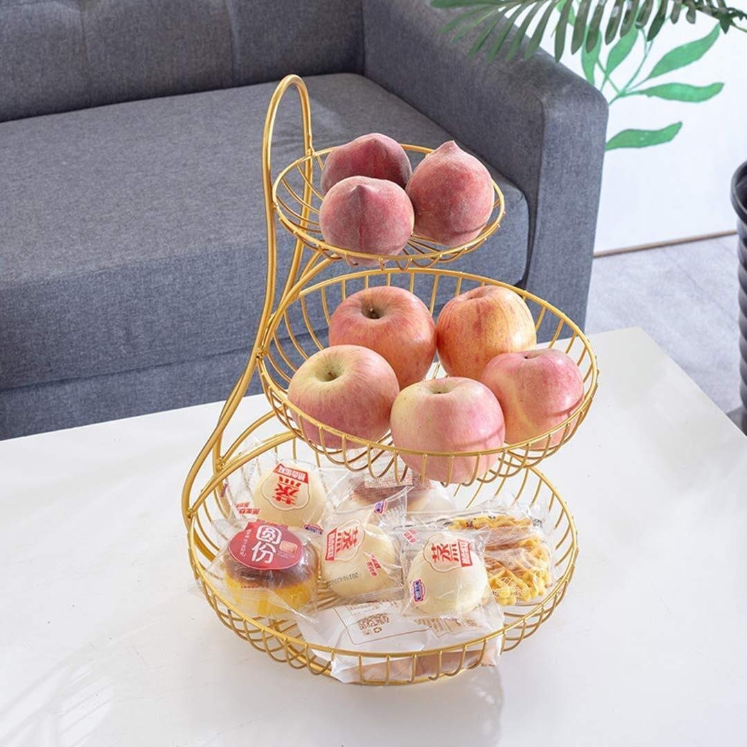 PTATT 3-Tier Golden Metal Wire Baskets - Kitchen Countertop Fruit Vegetable Storage Organizer for Snack Can Production - Perfect for Pantry Organization, Countertop Display & Home Decor