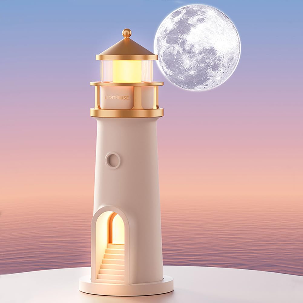 LED Moon Lighthouse Lamp with Human Body Sensor - Starry Sky Night Light Projector for Kids, Bedroom, Living Room & Desk - Perfect for Relaxation, Meditation & Romantic Ambiance