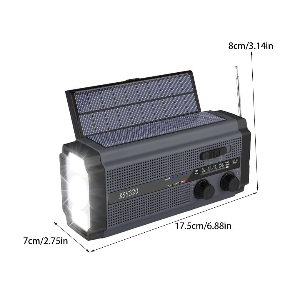 Kesurpae Portable Solar Emergency Radio with Hand Crank Charging, AM/FM/NOAA Weather Band, Stretch Antenna - Perfect for Outdoor Camping, Hiking & Emergency Preparedness (Dark Gray)