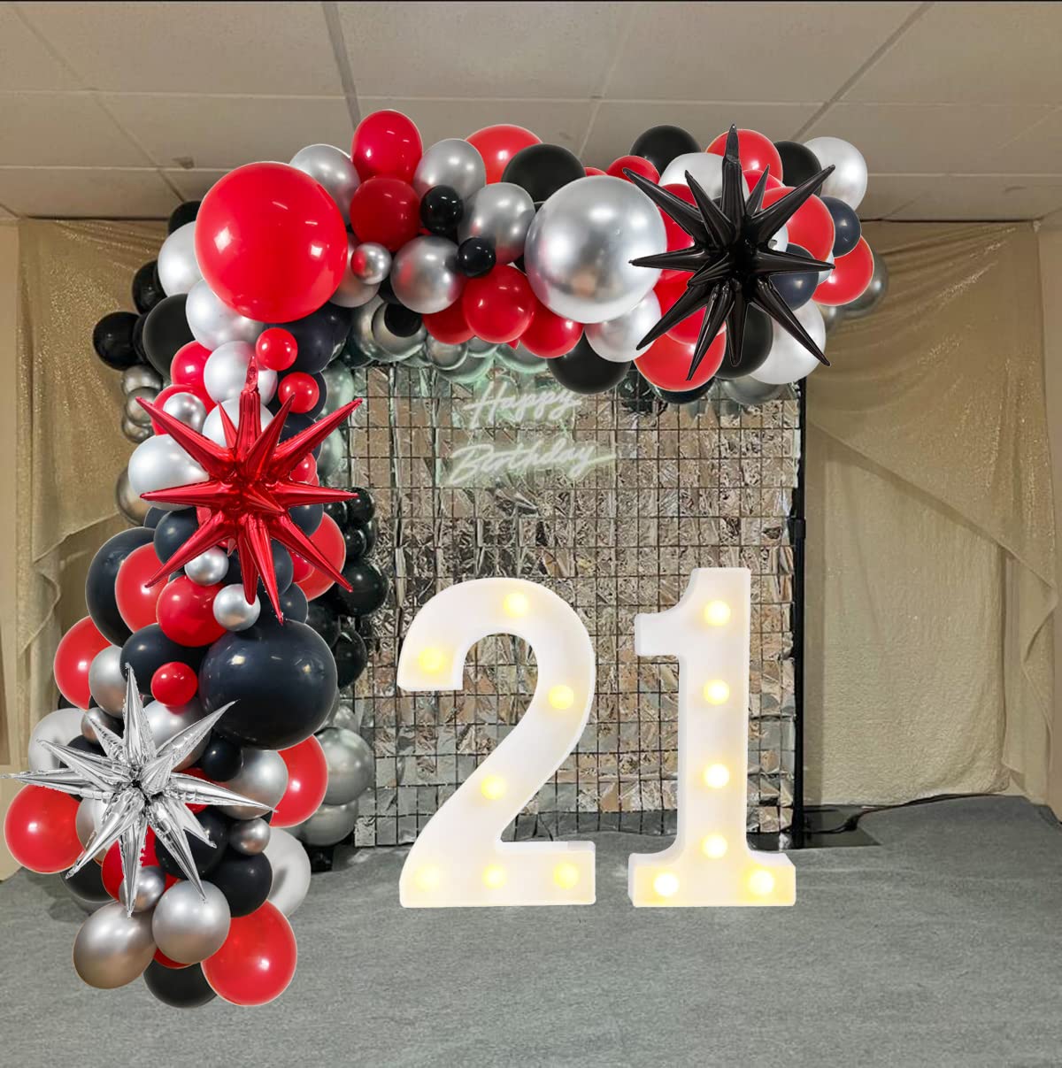 Black Red Silver Foil Balloons Arch Kit - 18