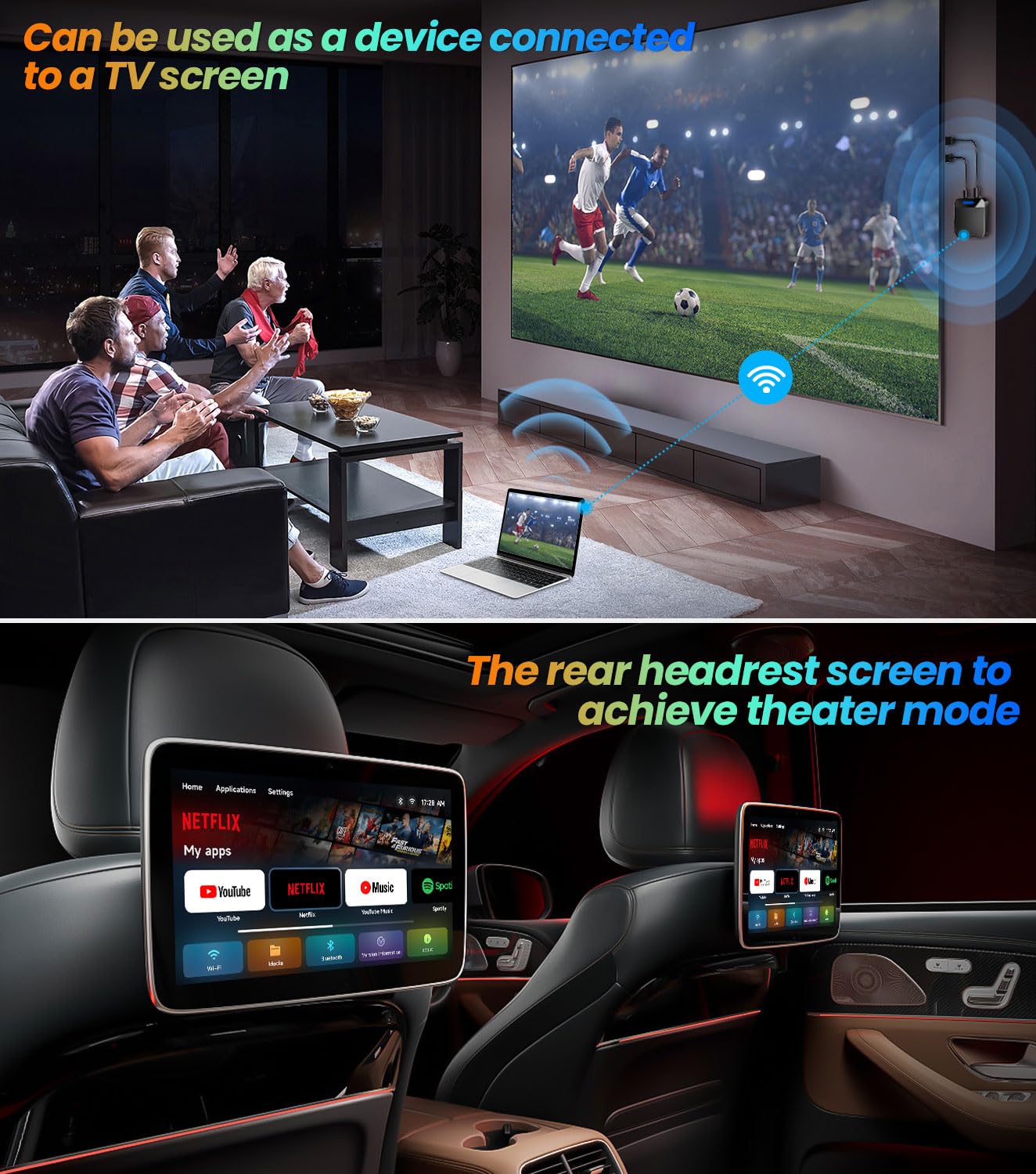 Wireless CarPlay Android Auto Adapter - 8 Core Magic AI Box with Google Store, Disney+, Netflix & YouTube - Built-in Navigation & SIM/TF Card Support - Only for OEM Wired CarPlay Vehicles - Perfect for Road Trips, Commuting & In-Car Entertainment
