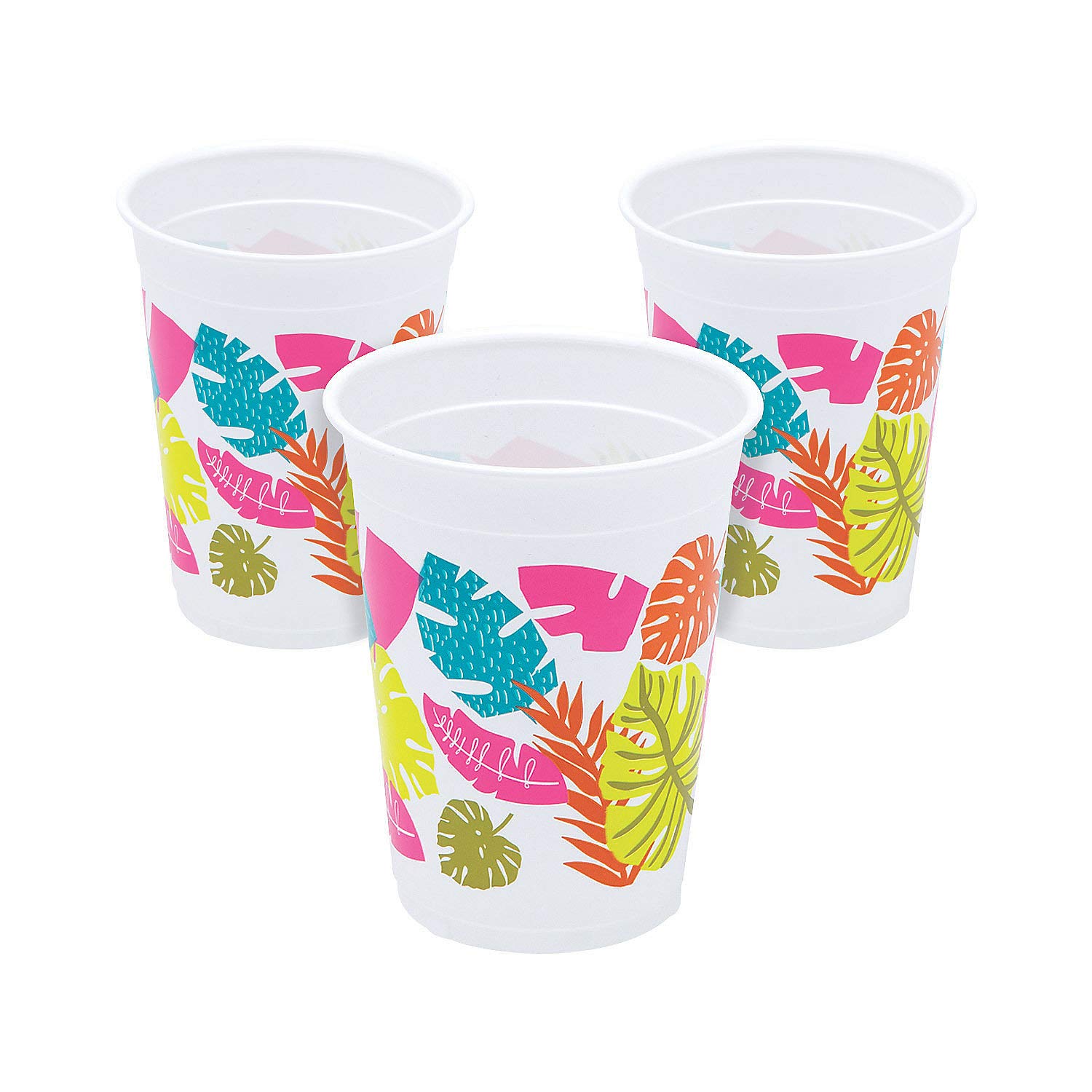 Fun Express Tropical Leaf Disposable Plastic Cups - 25 Pack Eco-Friendly Party Cups for Summer BBQs, Beach Parties & Tropical Themed Events