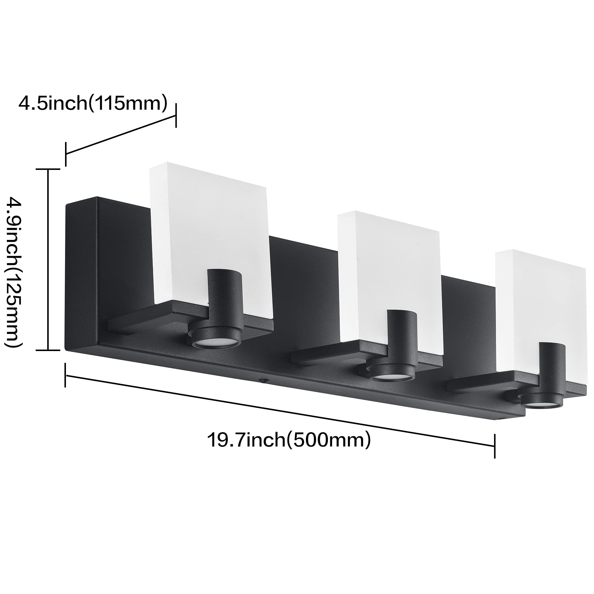 SOLFART Modern Black LED Dimmable Vanity Lights - 3 Spotlights Bathroom Mirror Lighting Fixture for Bathroom, Bedroom, and Makeup Area
