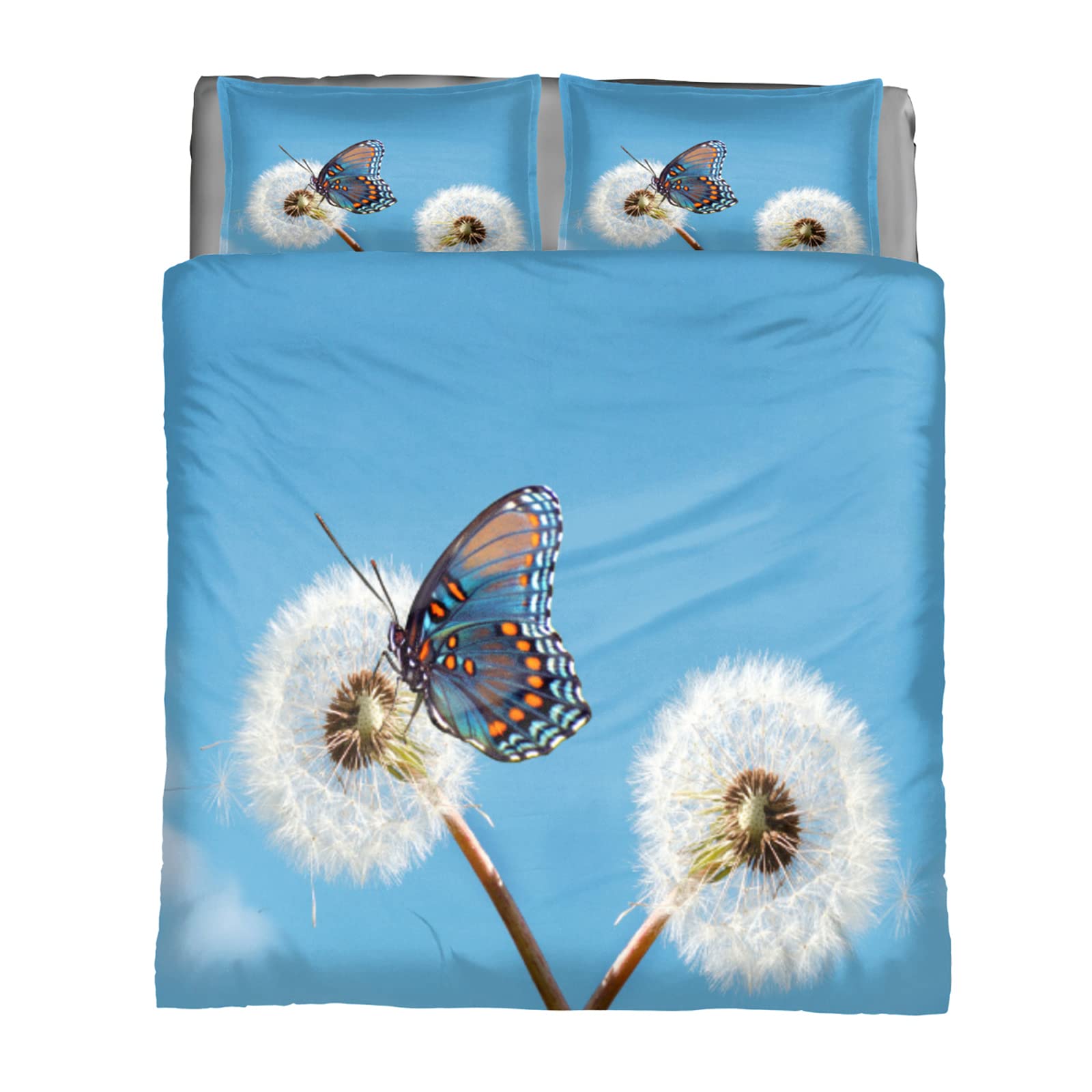 Dandelion Butterfly Duvet Cover Set - Lightweight 3-Piece Queen for All Seasons | Bedroom Decor