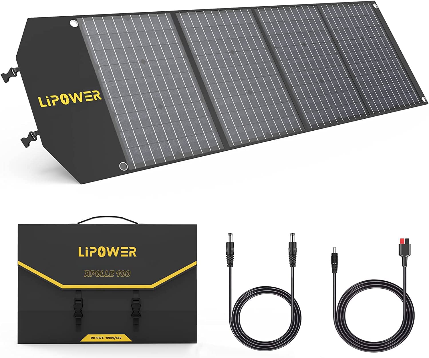 LIPOWER 100W Portable Solar Panel with 18V Output | Foldable Solar Charger Compatible with Jackery, Anker, Bluetti, Goal Zero & More | USB & Type-C PD Output for Outdoor Camping, RV Trips & Emergency Power Backup