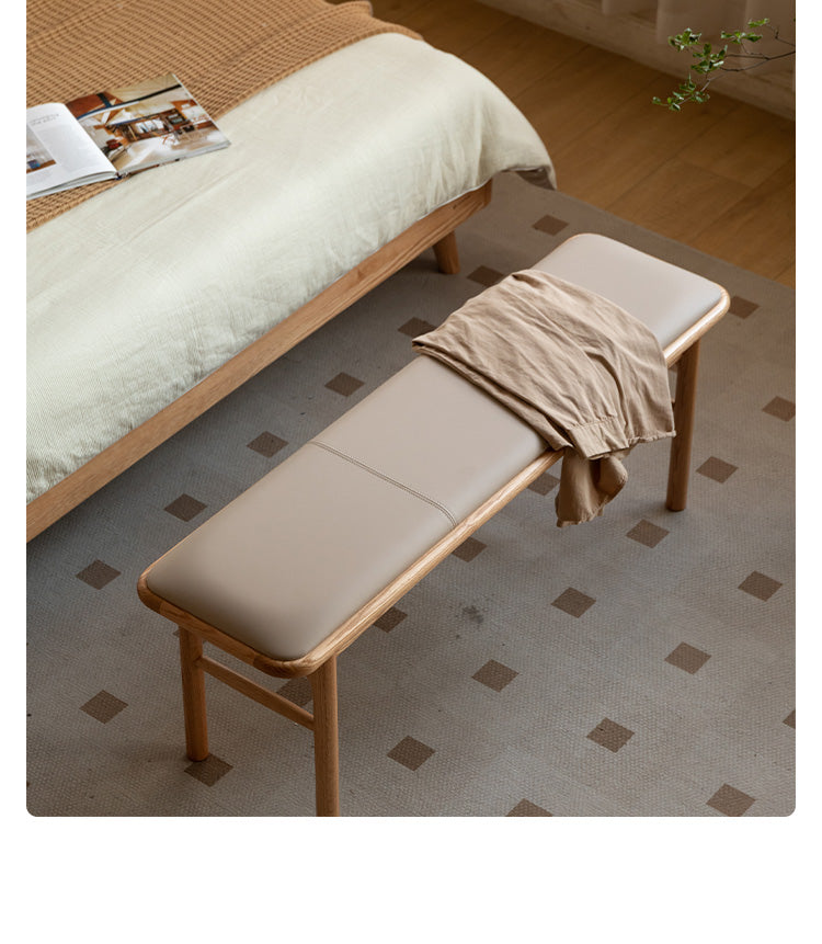 Solid Oak Wood Modern Soft Tea Stool - Comfortable & Stylish Footrest Ottoman for Living Room, Bedroom, or Tea Ceremony