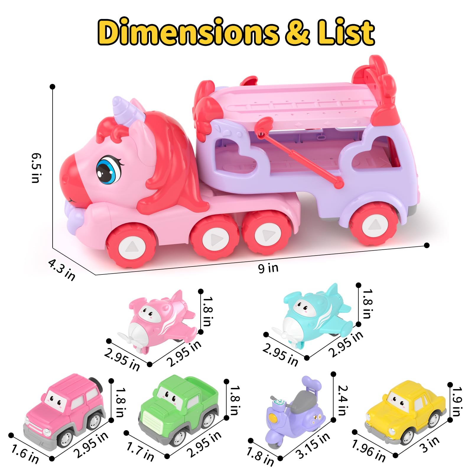 Best 7-in-1 Carrier Truck Toy for 1-3 Year Old Girls - Light & Sound Toy Cars with Music | Toddler Learning Toys for Girls Age 1-2-3 | Perfect Birthday, Christmas & Easter Gift for Toddlers | Great for Pretend Play, Early Learning & Indoor Fun