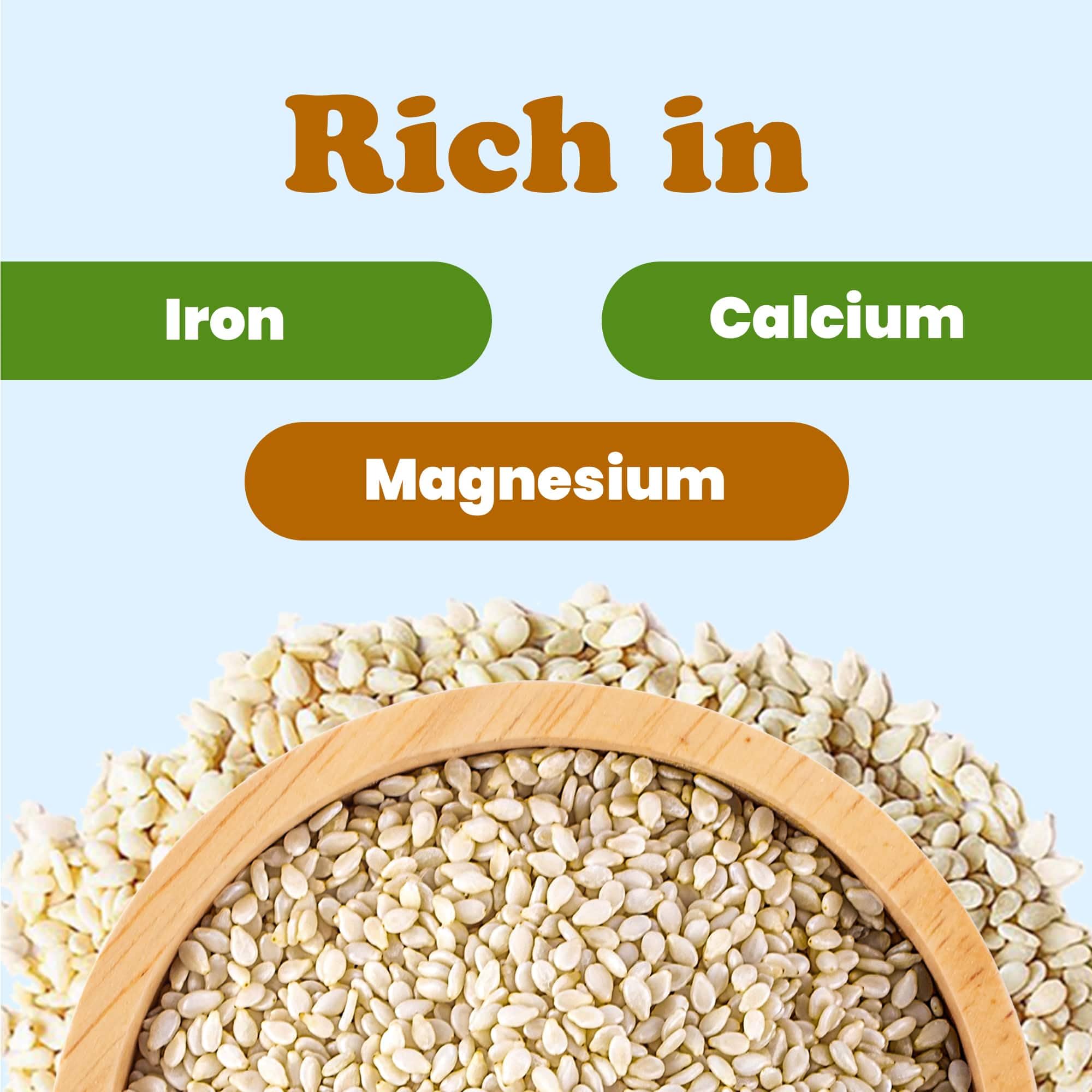 Organic Hulled Sesame Seeds 1lb - Raw White Sesame Seeds, Non-GMO, Kosher, Vegan, Unroasted Bulk | High in Iron & Calcium | Perfect for Tahini, Stir Fry, Salad, Baking & Healthy Snacks