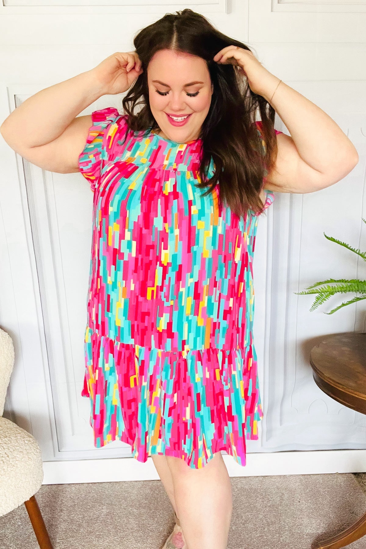 Stylish Multicolor Abstract Print Tiered Ruffle Sleeve Dress for Women | Trendy Party & Cocktail Outfit | Perfect for Date Night, Wedding Guest & Special Occasions
