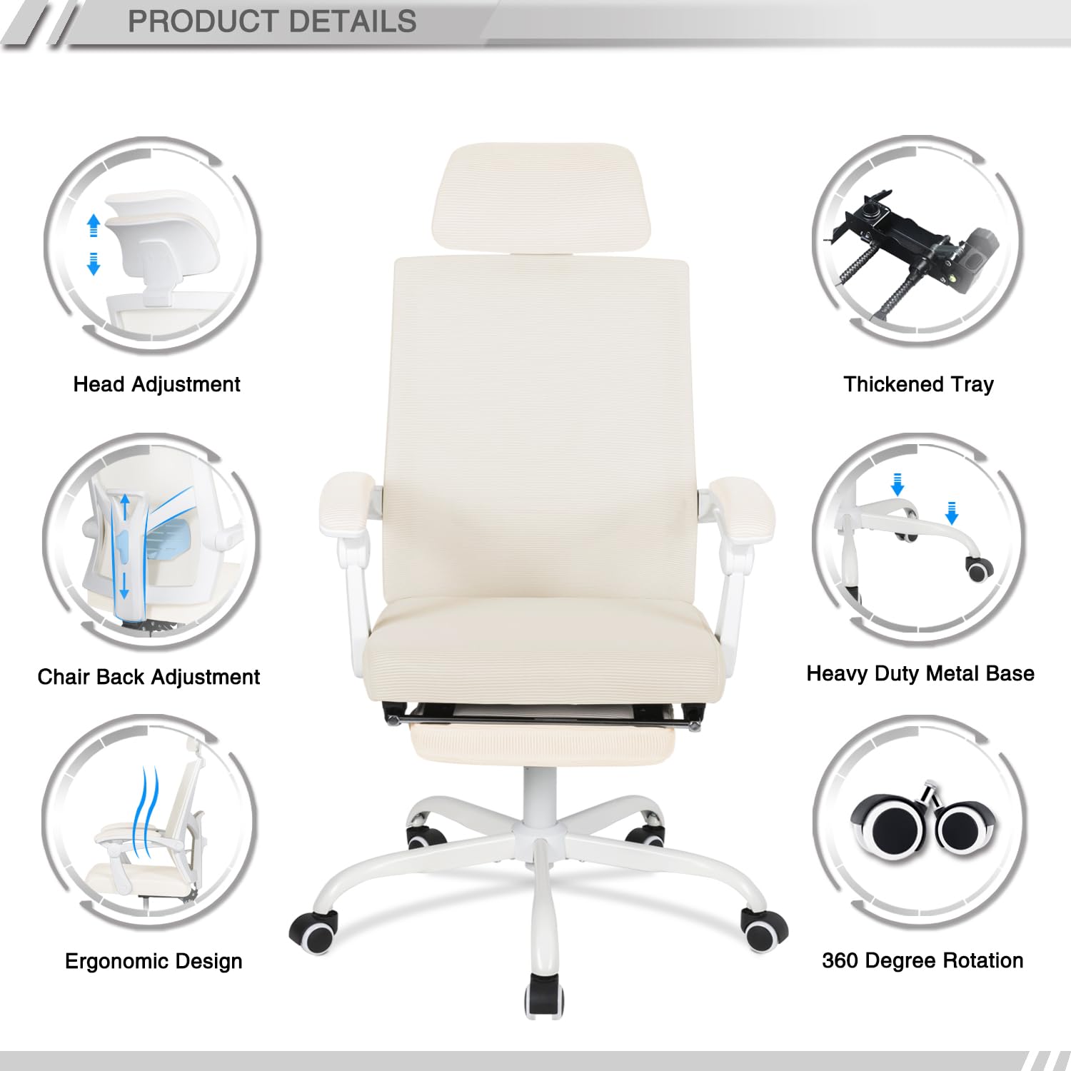 Qulomvs Home Office Desk and Chair Set - Ergonomic Computer Desk with Drawers & Shelves, Adjustable Mesh Office Chair with Footrest - Perfect for Small Spaces & Remote Work