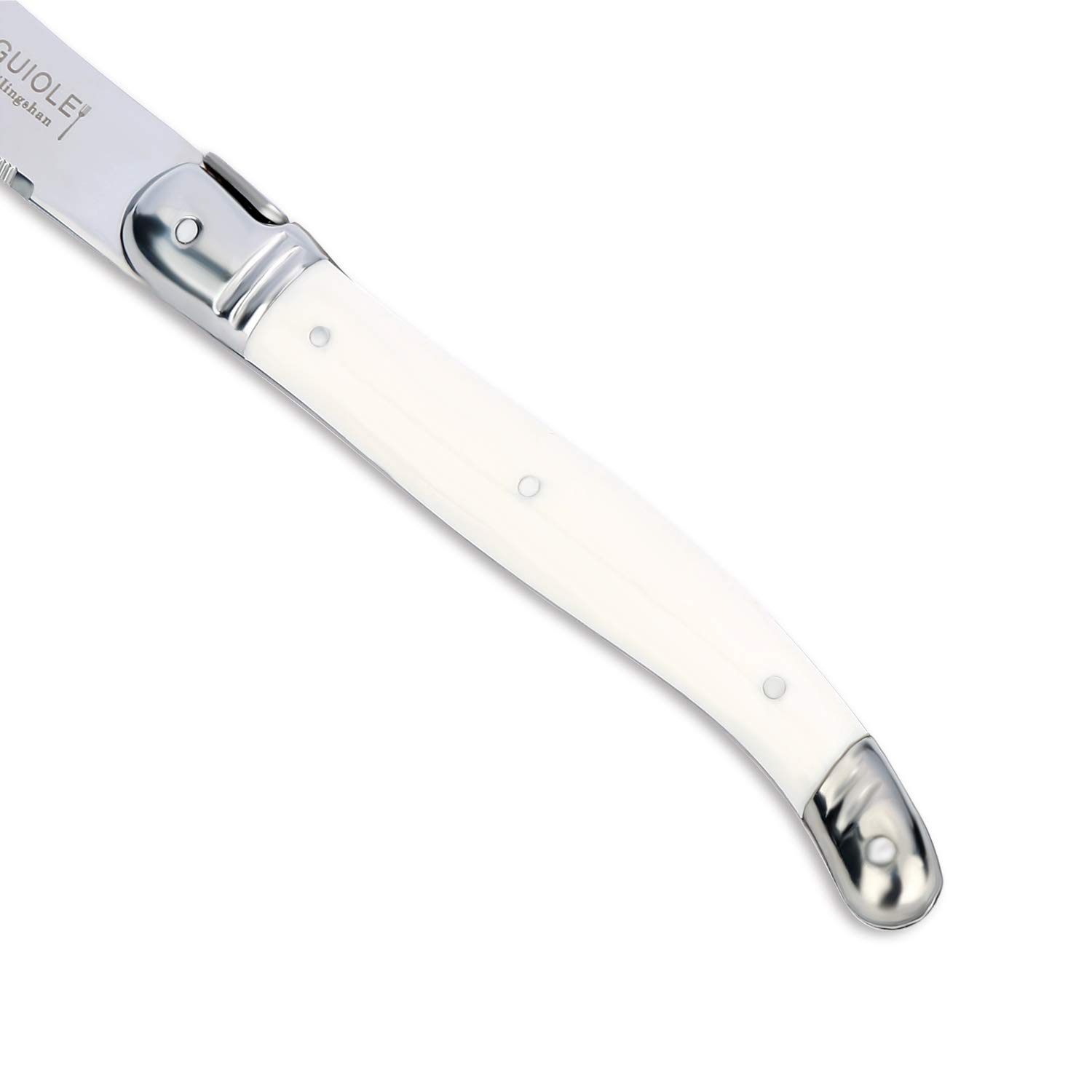 Premium 8-Piece Steak Knife Set - Hailingshan Serrated Stainless Steel Blades, Dishwasher Safe & Razor Sharp - Elegant Laguiole Design with White Plastic Handle - Perfect for Dinner Parties, BBQ, and Steakhouse-Style Dining at Home