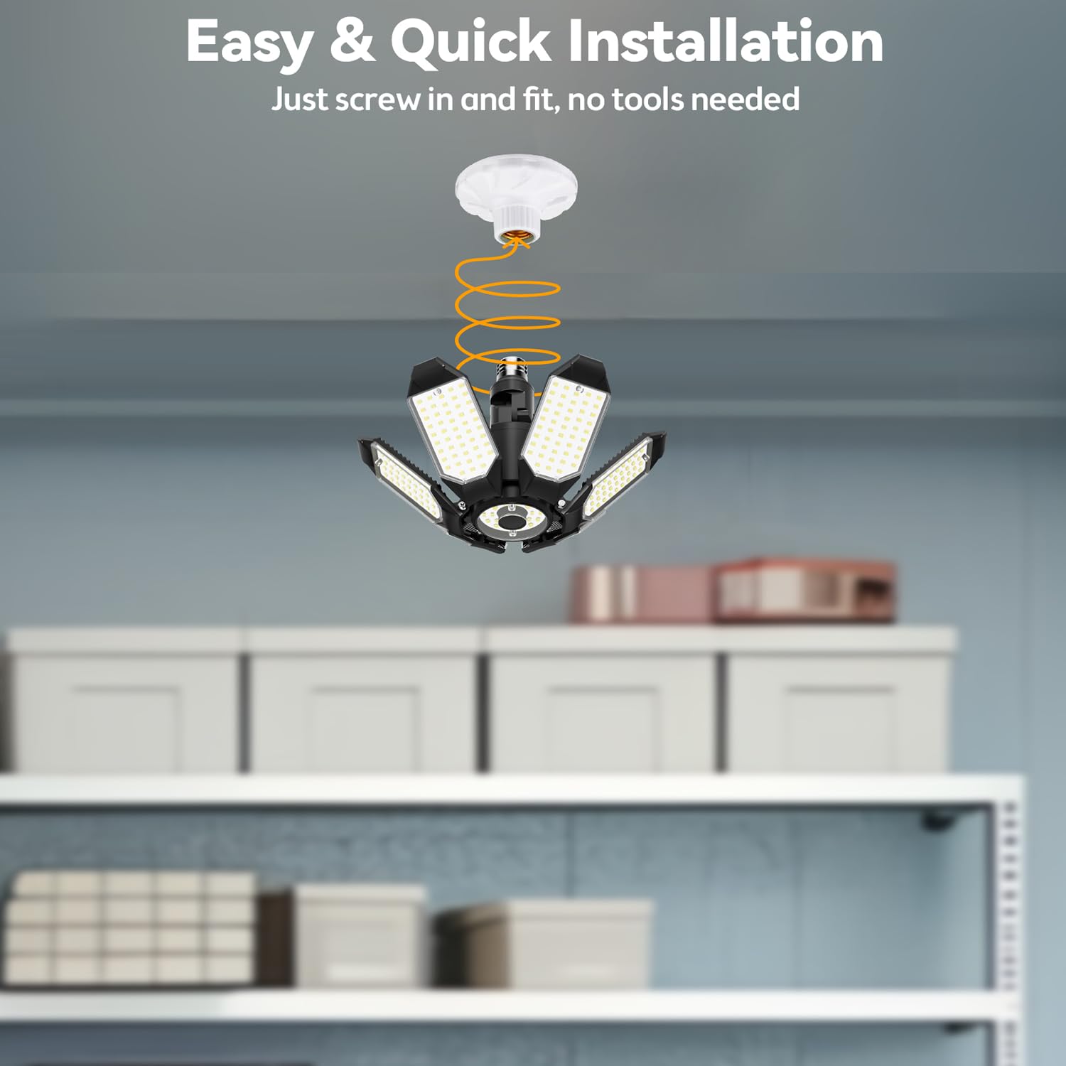 Super Bright 15000LM LED Garage Lights 2 Pack - 6500K Daylight White, 360°&180° Adjustable Ceiling Lighting with 6 Deformable Panels, E26/E27 Screw-in Base - Perfect for Garage, Workshop, Basement, Storage Barn & Attic
