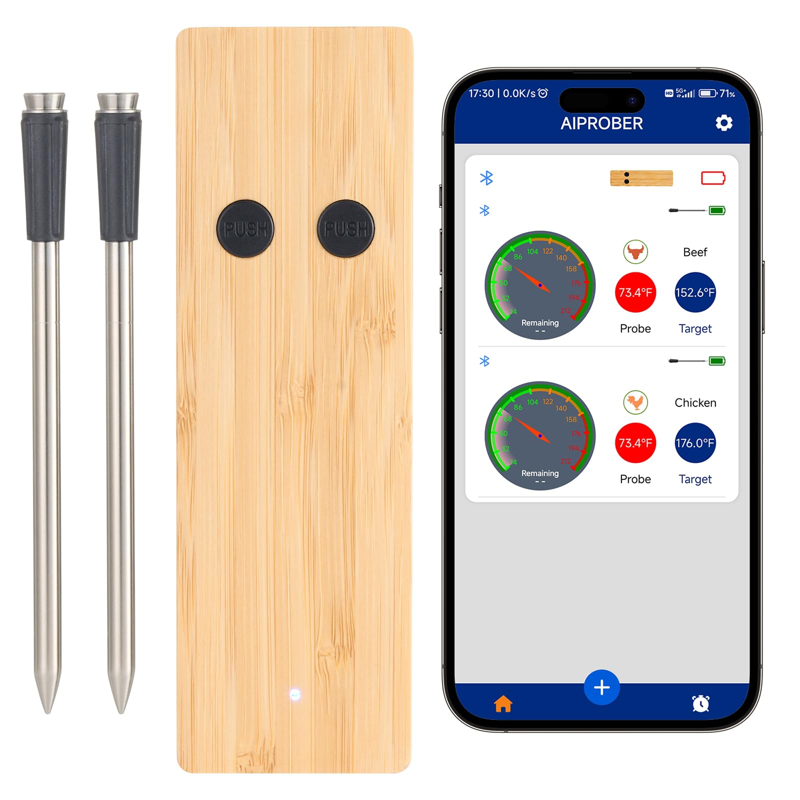 VEVOR Wireless Meat Thermometer with 500ft Bluetooth Range, Digital Cooking Thermometer for Grilling, Smoking, BBQ & Oven - Waterproof Smart Probe with Dual Sensors for Perfectly Cooked Meat Every Time (Ideal for Backyard BBQs, Camping & Home Kitchen Use)