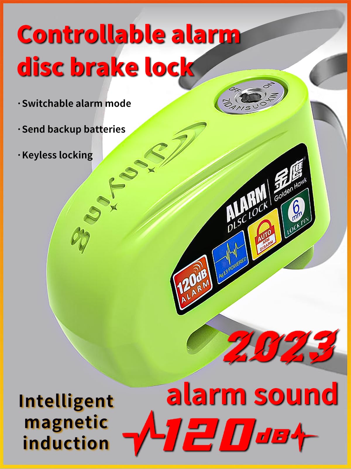 120dB Alarm Disc Brake Lock - Waterproof Anti-Theft Motorcycle Lock with Reminder Cable | Durable Aluminum Alloy for Motorcycles, E-Bikes, Bicycles & Scooters | Perfect for Urban Commuting & Outdoor Security (Green)