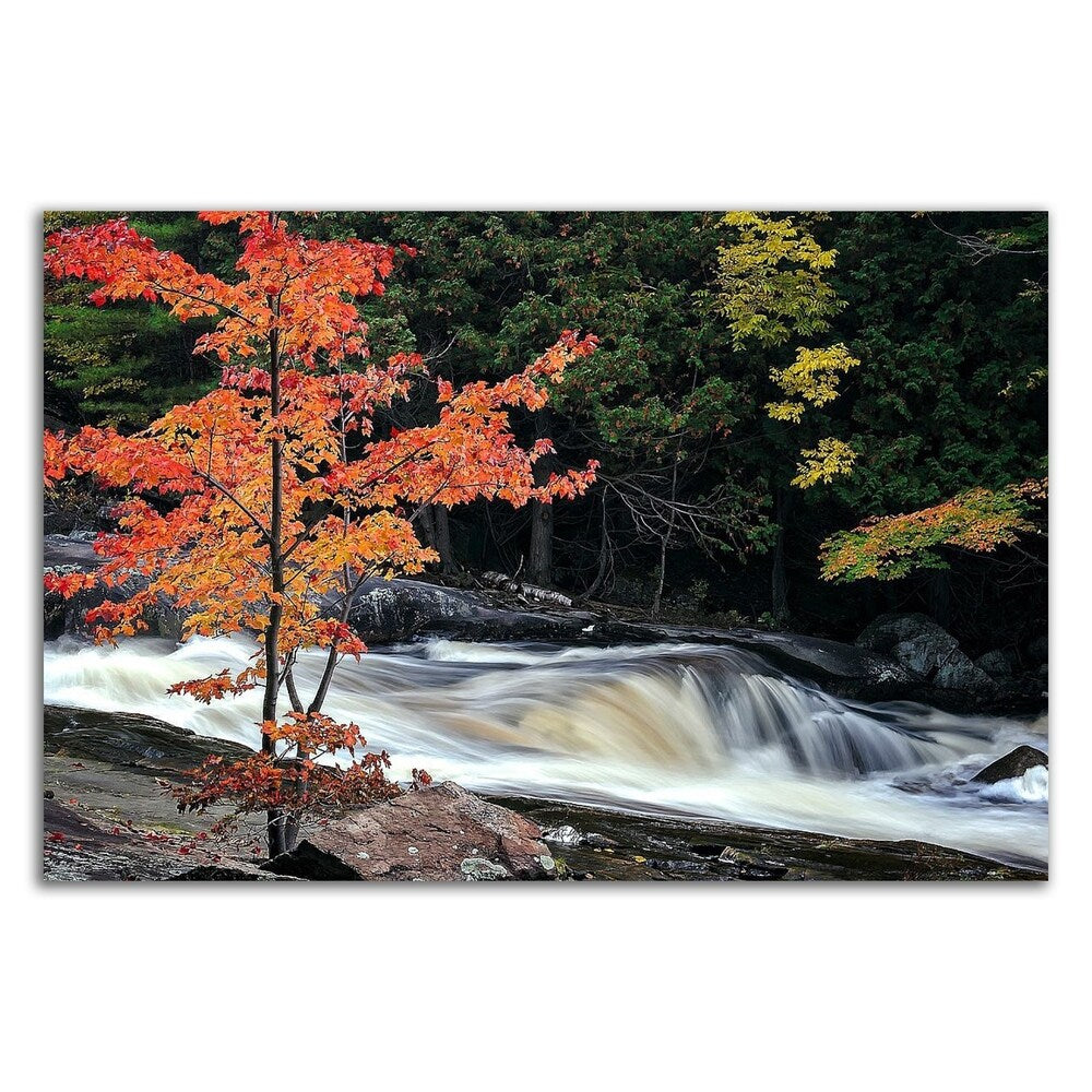 Autumn at Lower Rosseau Falls - David W. Pollard Canvas Art Print - Ready to Hang Wall Decor for Living Room, Bedroom & Office