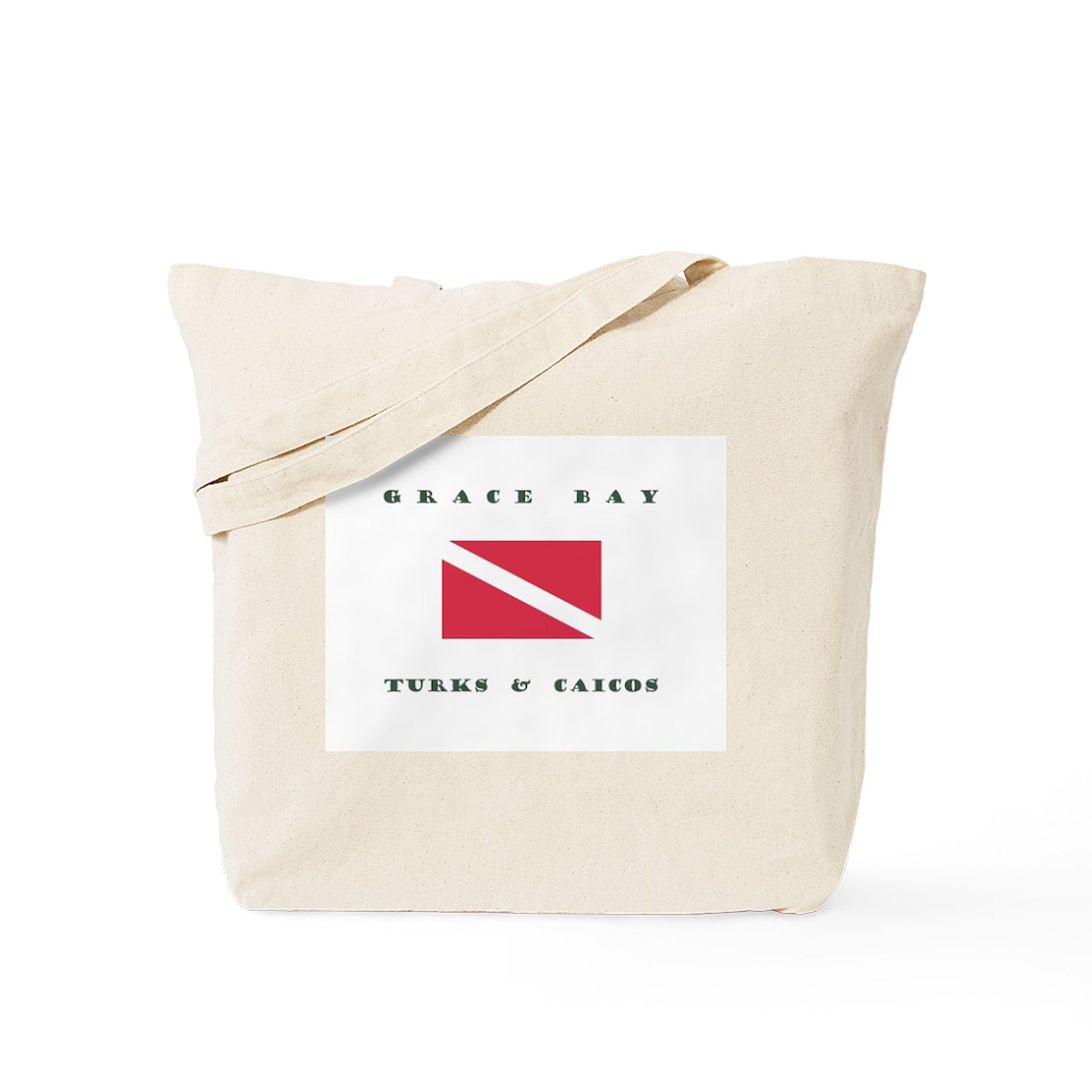 Grace Bay Turks and Caicos Dive Tote Bag - Natural Canvas Reusable Shopping Bag for Beach, Grocery & Travel | Eco-Friendly Carryall