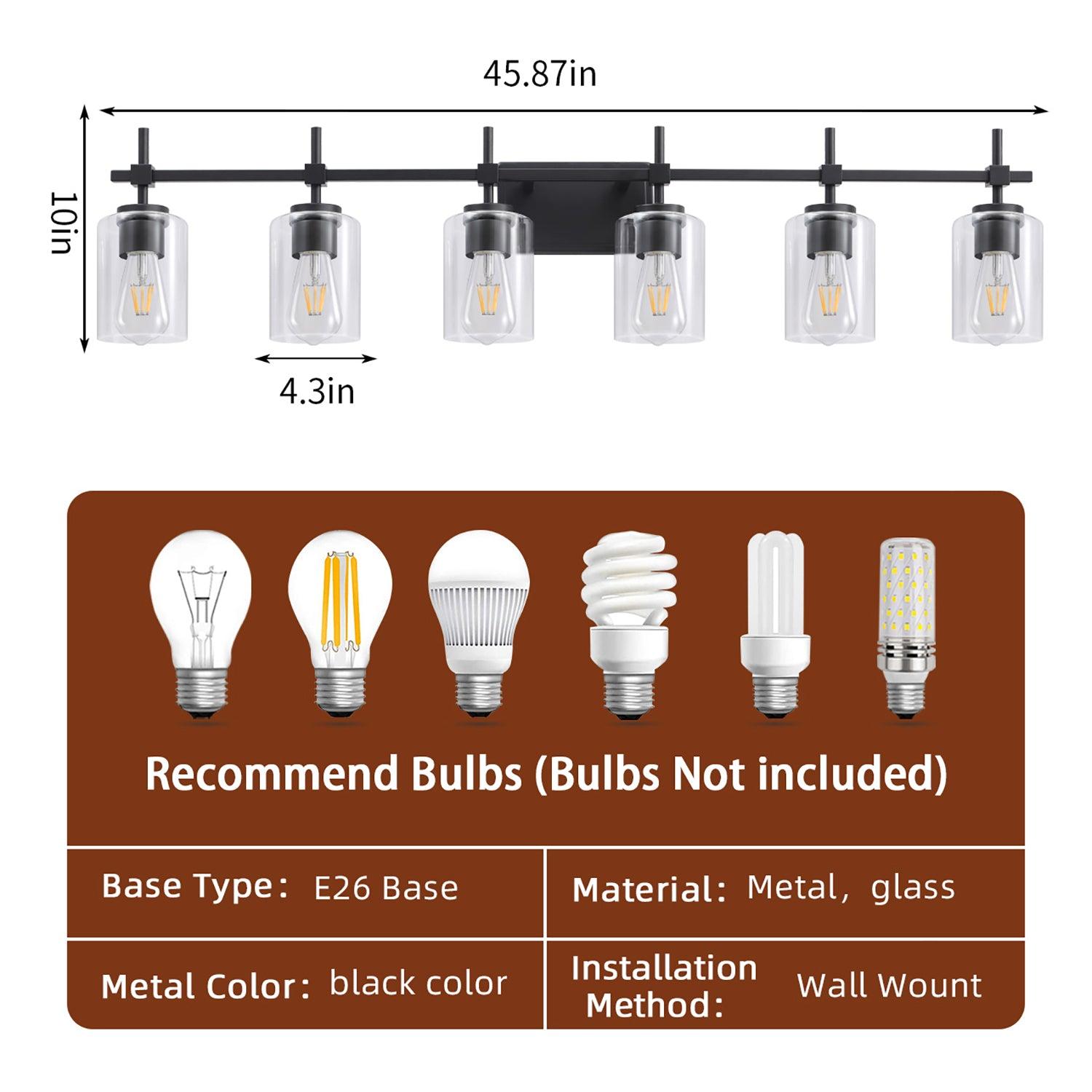 Jasper Modern Clear Glass 6-Light Bathroom Vanity Light Fixture - Elegant Lighting for Bathroom, Powder Room & Dressing Area