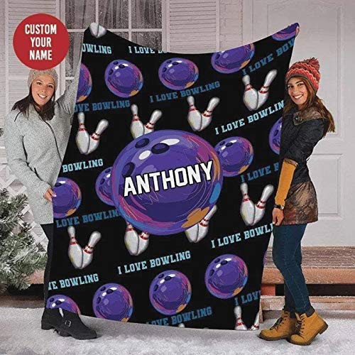 Custom Personalized Bowling Fleece Blanket - Monogrammed Gift for Bowlers, Birthday, Christmas, Thanksgiving & Graduation - Cozy Throw for Game Nights & Sports Lovers