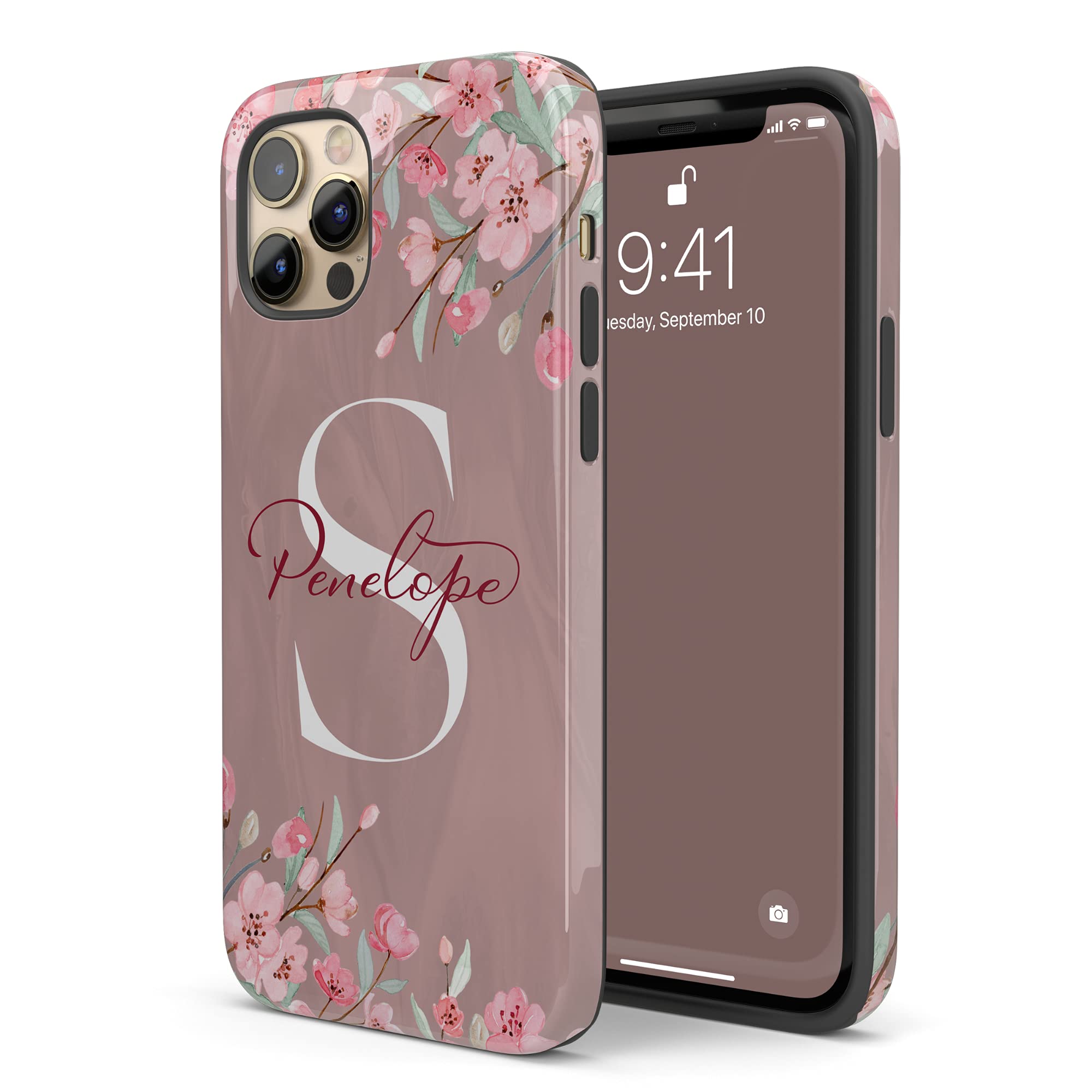 Personalized Cherry Blossom Monogram iPhone Case - Custom Name Phone Cover for iPhone 16 Plus/15 Pro Max/14/13 Mini/12/11/X/XS Max/XR/7/8 - Perfect Gift for Women & Girls, Ideal for Spring Fashion & Daily Protection