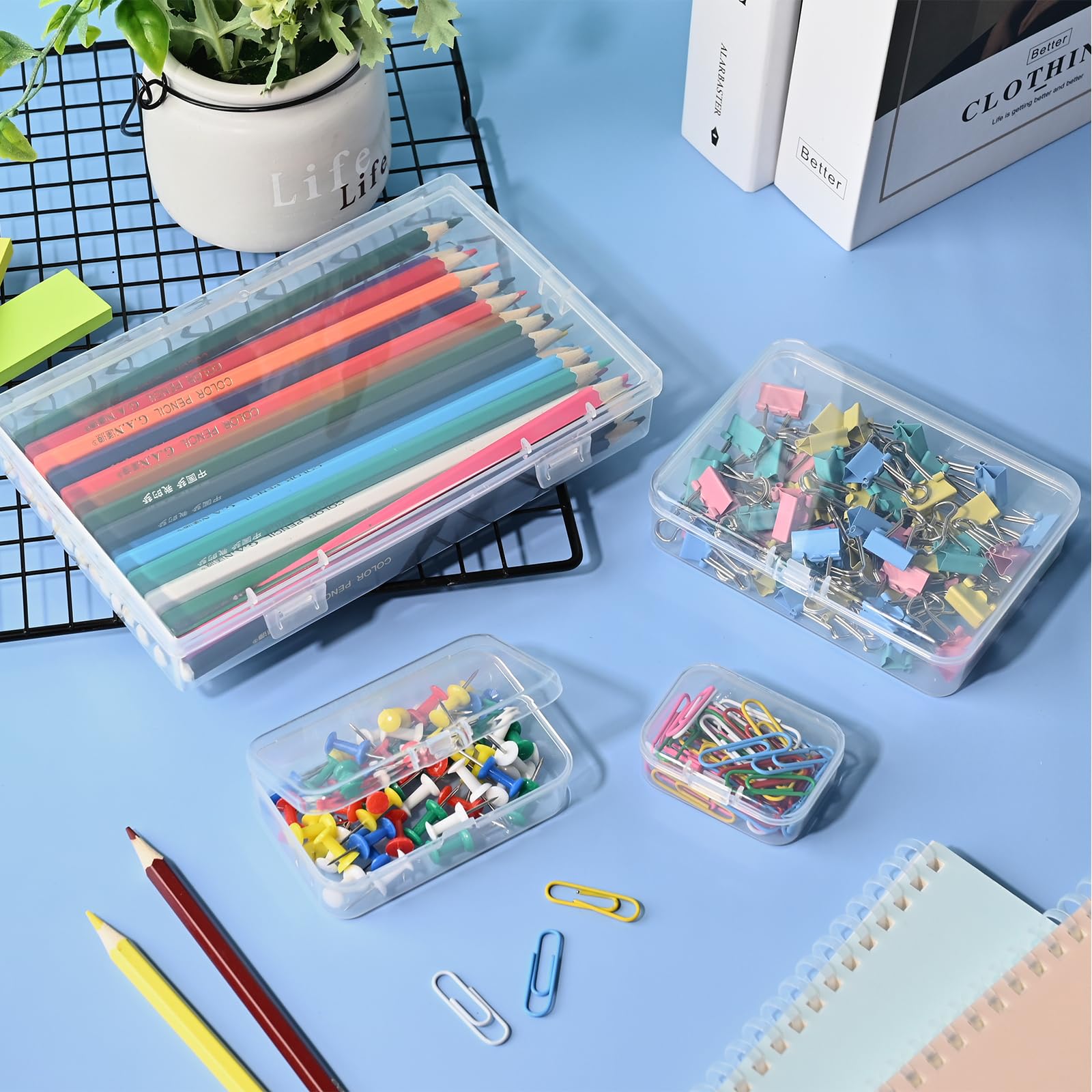 24-Pack Small Plastic Storage Containers with Hinged Lids - Mini Rectangular Organizer Boxes for Jewelry Beads, Crafts & Office Supplies | Portable & Stackable for Home, Workshop & Travel Organization