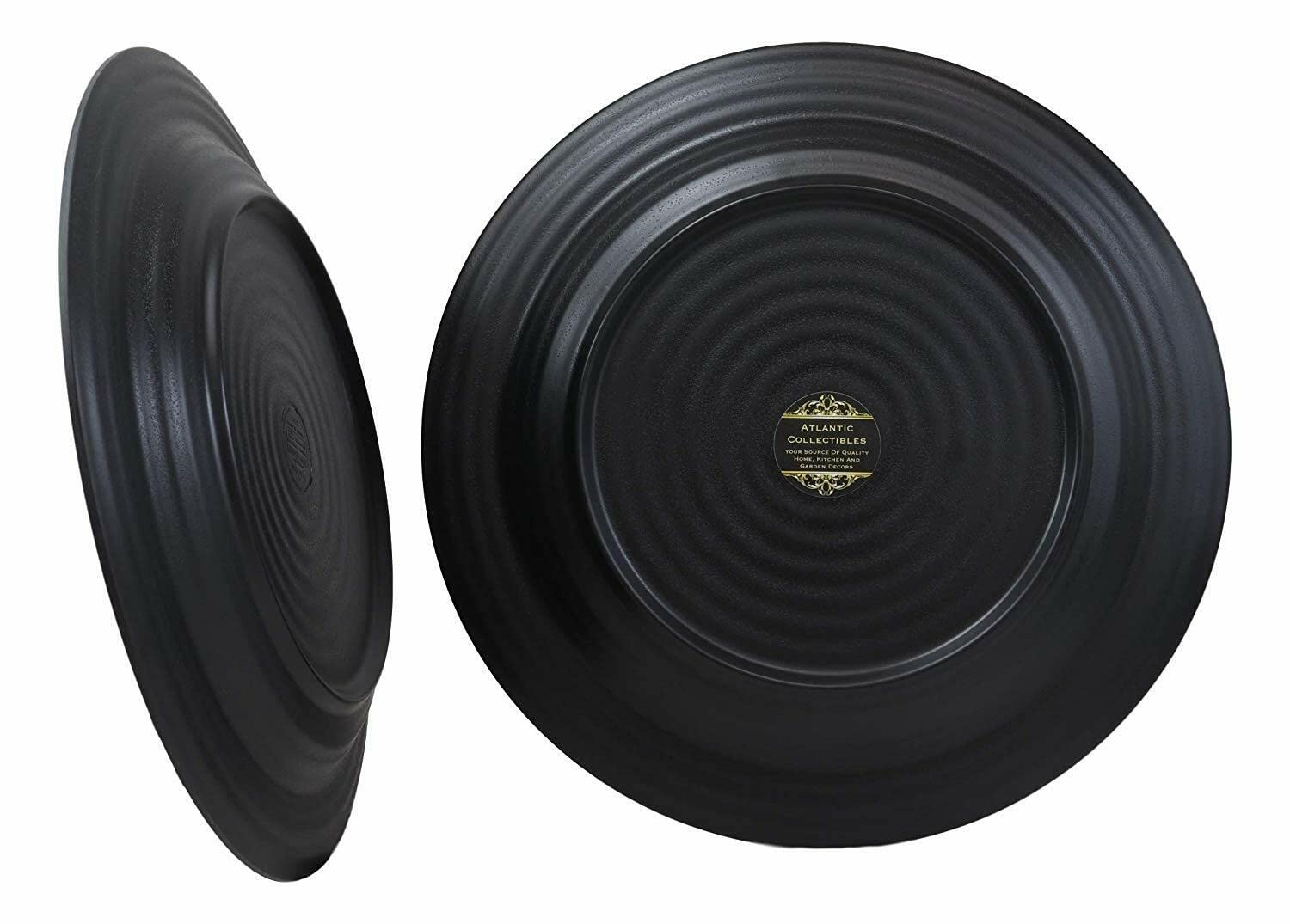 11.75 Inch Round Matte Black Melamine Dinner Plates Set of 6 - Extra Large Contemporary Plates for Restaurants, Catering & Family Gatherings