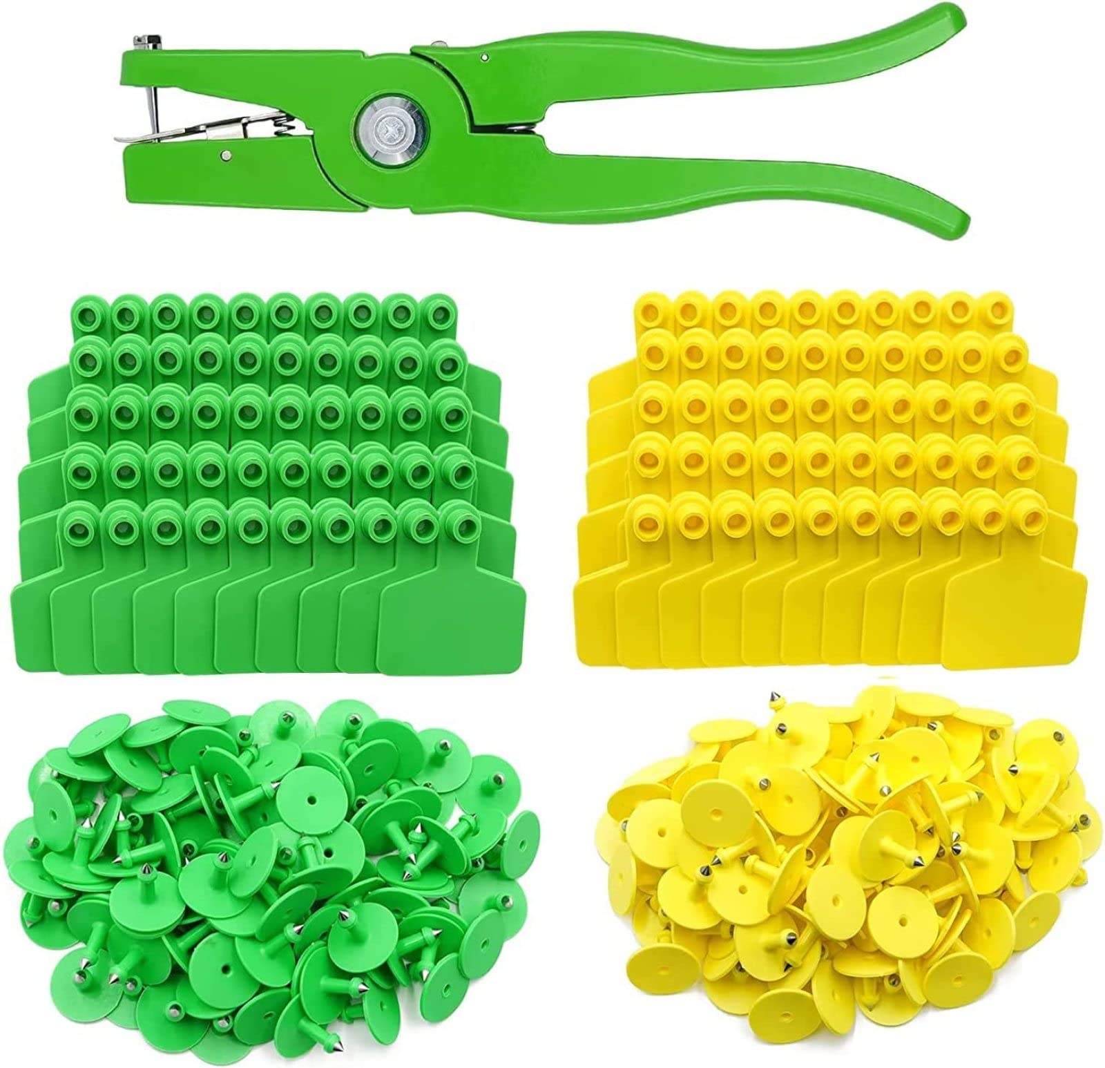 200 Sets Blank Plastic Livestock Ear Tags for Cattle Sheep Pigs - Animal Identification Marking Cards with Applicator - Farm Ranch Herd Management Tool