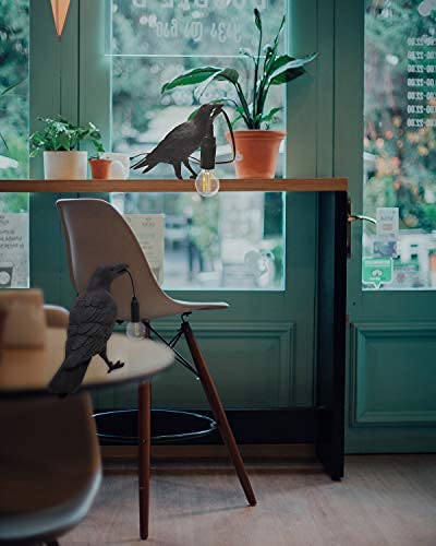 Realistic Raven Table Lamp - Lifelike Resin Crow Desk Light with LED Bulb, Gothic Bird Decor for Bedroom, Living Room & Office | Perfect for Halloween, Gothic Home Decor & Dark Academia Aesthetic (Black)
