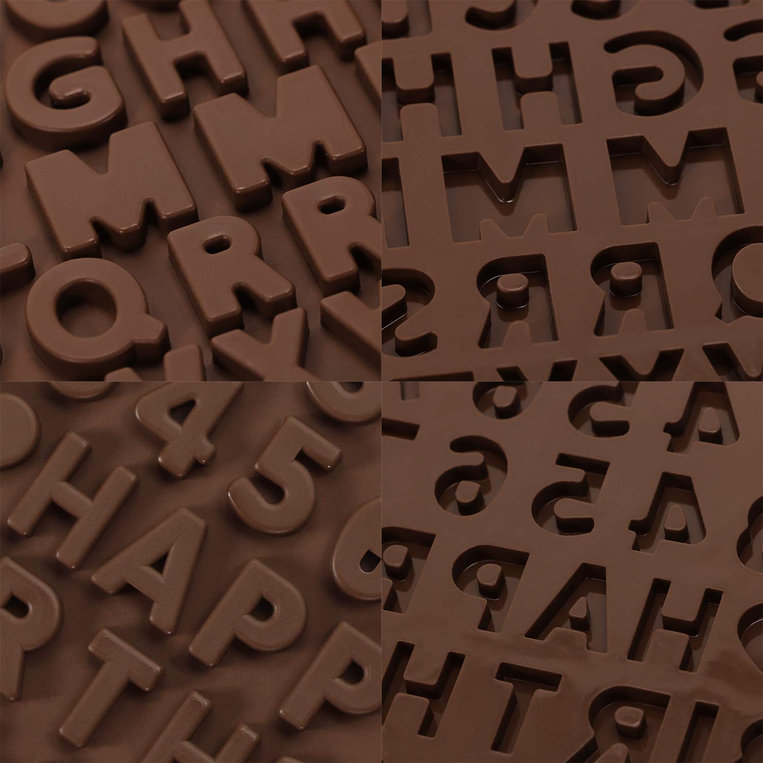 ONLYKXY 2-Piece Brown Chocolate Silicone Molds Set - Alphabet & Number Baking Molds for DIY Candy, Cake Decorating - Perfect for Birthday Parties, Holiday Treats & Home Baking