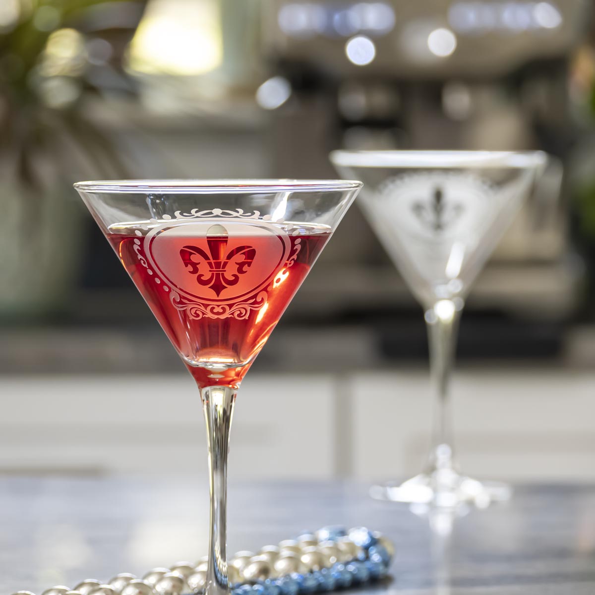 Royal Fleur De Lis 10oz Martini Glasses Set of 4 - Elegant Cocktail Glassware for Parties, Weddings & Home Bar Decor