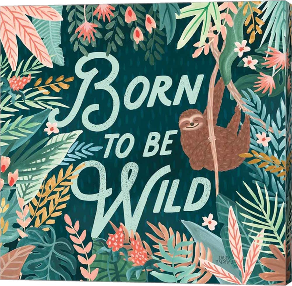Laura Marshall Jungle Hangout II Born to be Wild Canvas Art - 12x12 Inches Gallery Wrap Wall Decor for Living Room, Bedroom & Office