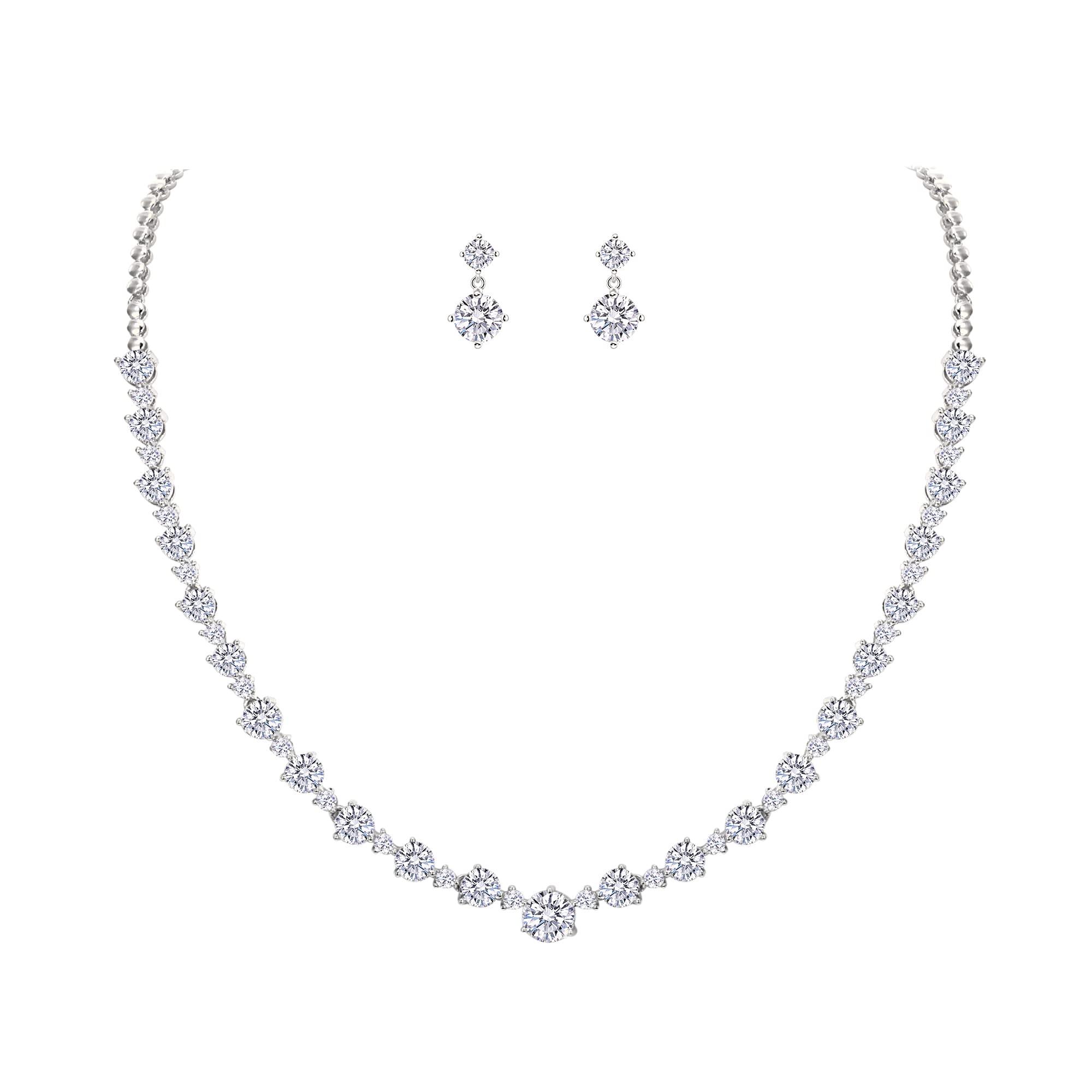 EVER FAITH Women's Sparkly Wedding Jewelry Set - Round Zircon CZ Necklace & Earrings for Brides, Bridesmaids, and Formal Occasions