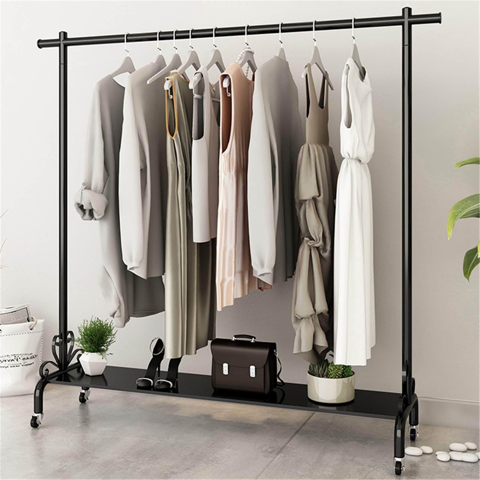 Heavy Duty Single Rail Drying Rack with Wheels - 155x110CM Silver Coat Hanger Display Stand for Living Room, Bedroom, Clothing Store | Perfect for Organizing Coats, Hats & Accessories in Small Spaces