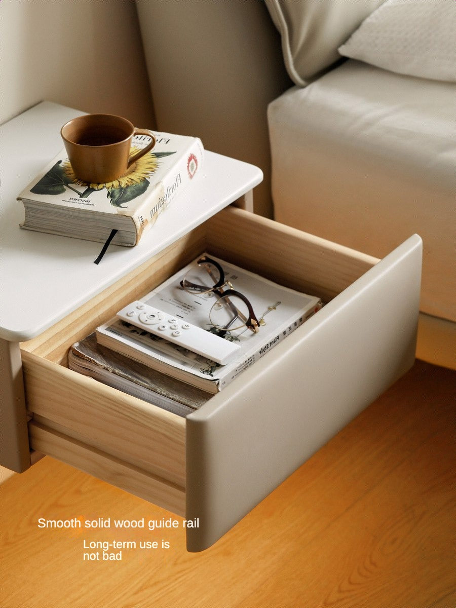 Organic Leather Floating Nightstand - Wall Mounted Cream Rock Board Shelf for Bedroom, Living Room & Office - Modern Minimalist Storage Solution