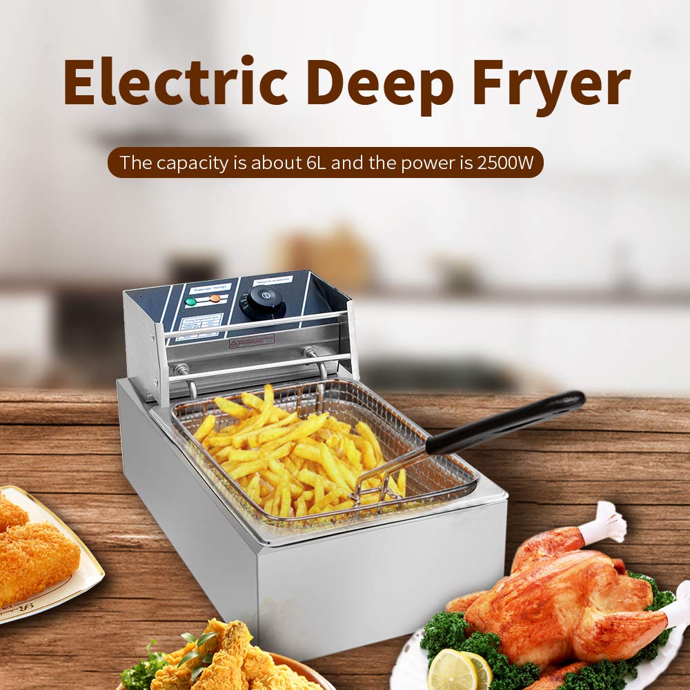 2500W Stainless Steel Electric Deep Fryer - 6.3QT/6L Capacity with Baskets & Oil Filters | Perfect for Turkey, Steak, French Fries, Donuts | Ideal for Home Cooking, Restaurants & Party Catering