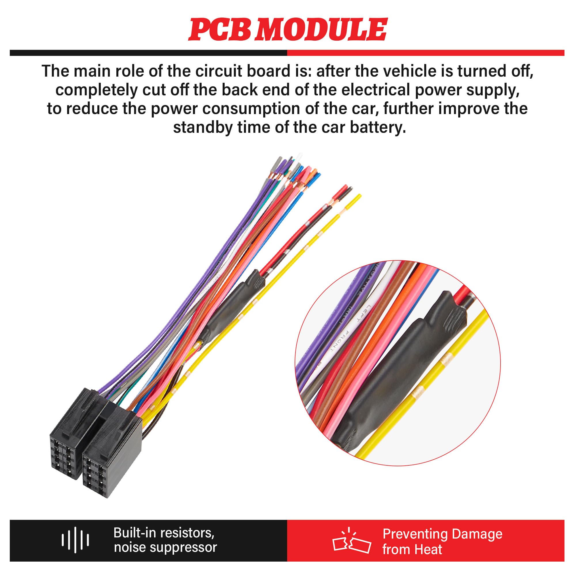 RED WOLF Car Reverse Stereo ISO Wiring Harness with Built-in Resistors - Compatible with VW Volvo Mercedes Benz 1998-2018 Models - Protects Vehicle Battery - Easy Installation for Aftermarket Radios (Pioneer, JVC, Kenwood, Sony) - 16 Pin Plug - Perfect for DIY Car Audio Upgrades & Stereo Replacement
