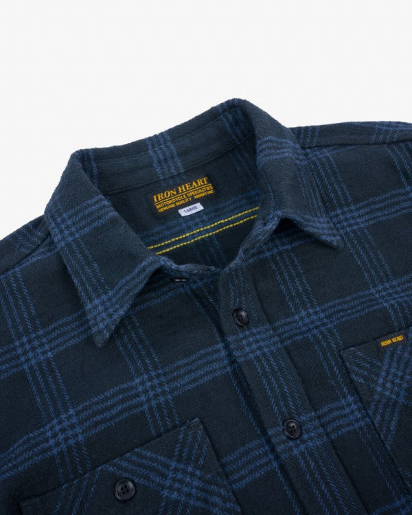 Iron Heart IHSH-408 12oz Heavyweight Slub Flannel Checkered Work Shirt - Black | Durable Men's Shirt for Outdoor Work & Casual Wear