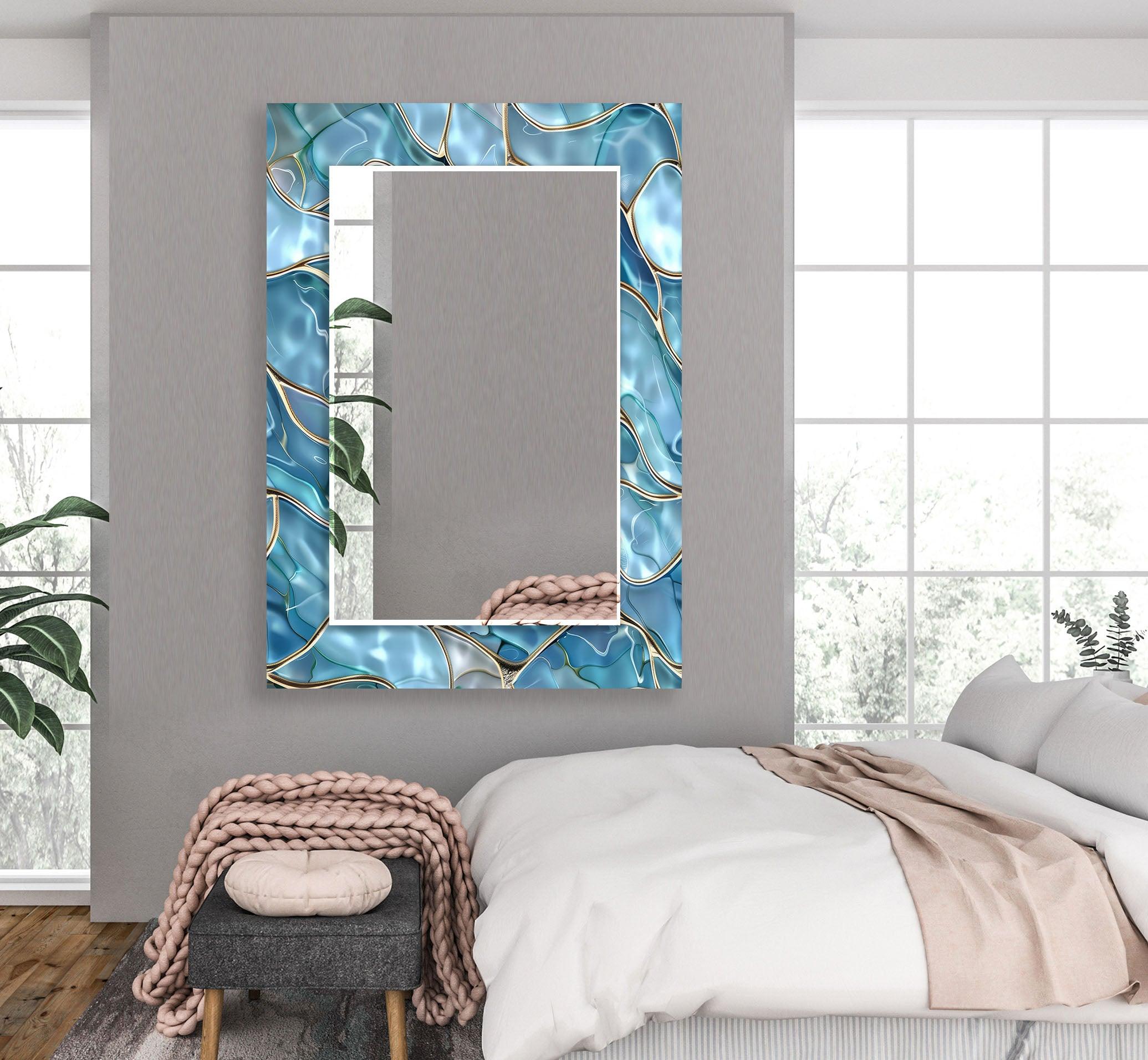 Blue Marble Sea View Wall Mirror - Coastal Decor for Bathroom & Bedroom - Perfect for Beach House & Nautical Theme Decor